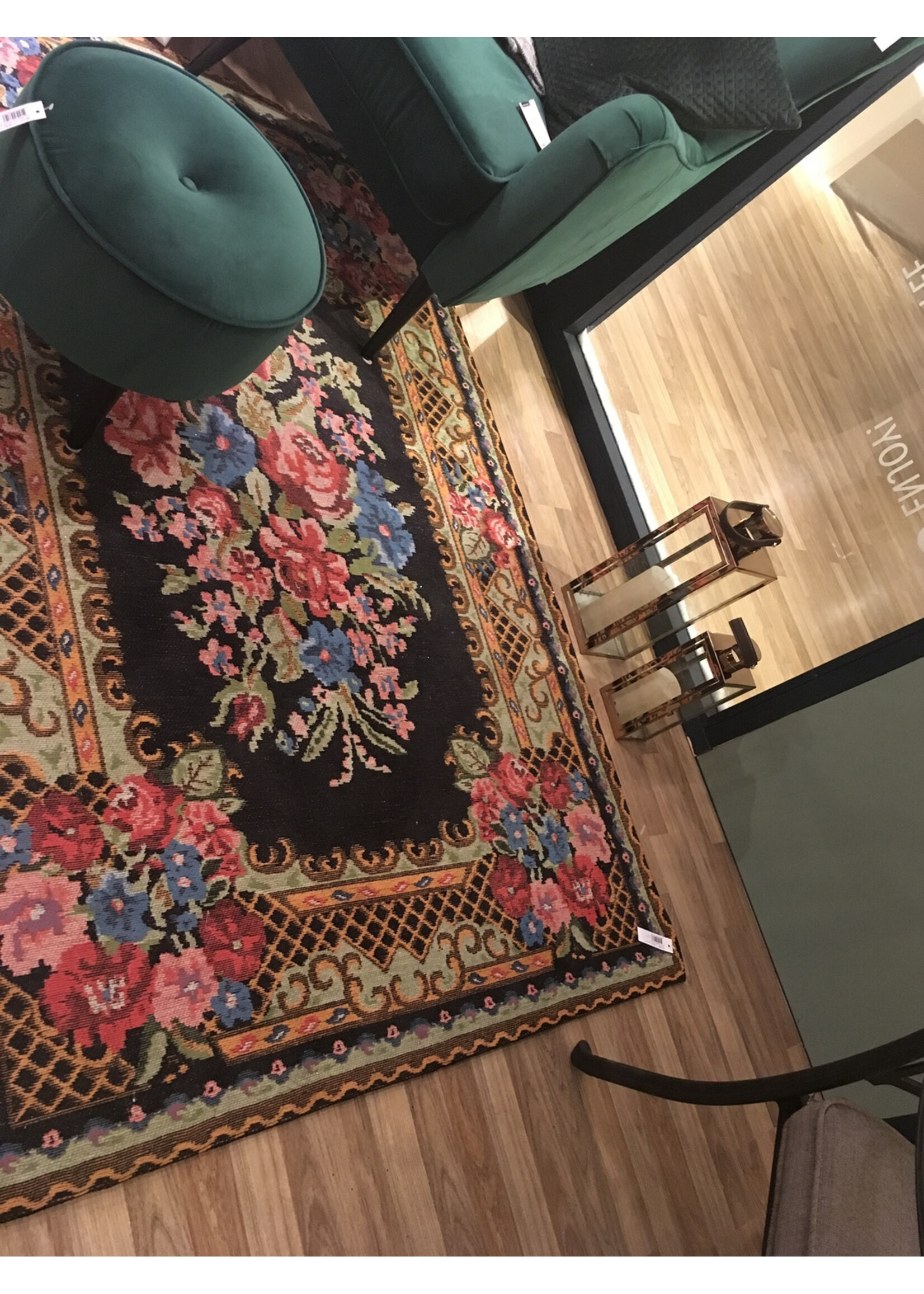 Kaemingk Kaemingk Black Rose Rug Cotton 1.2 x 1.7m Rose Kilim Multi