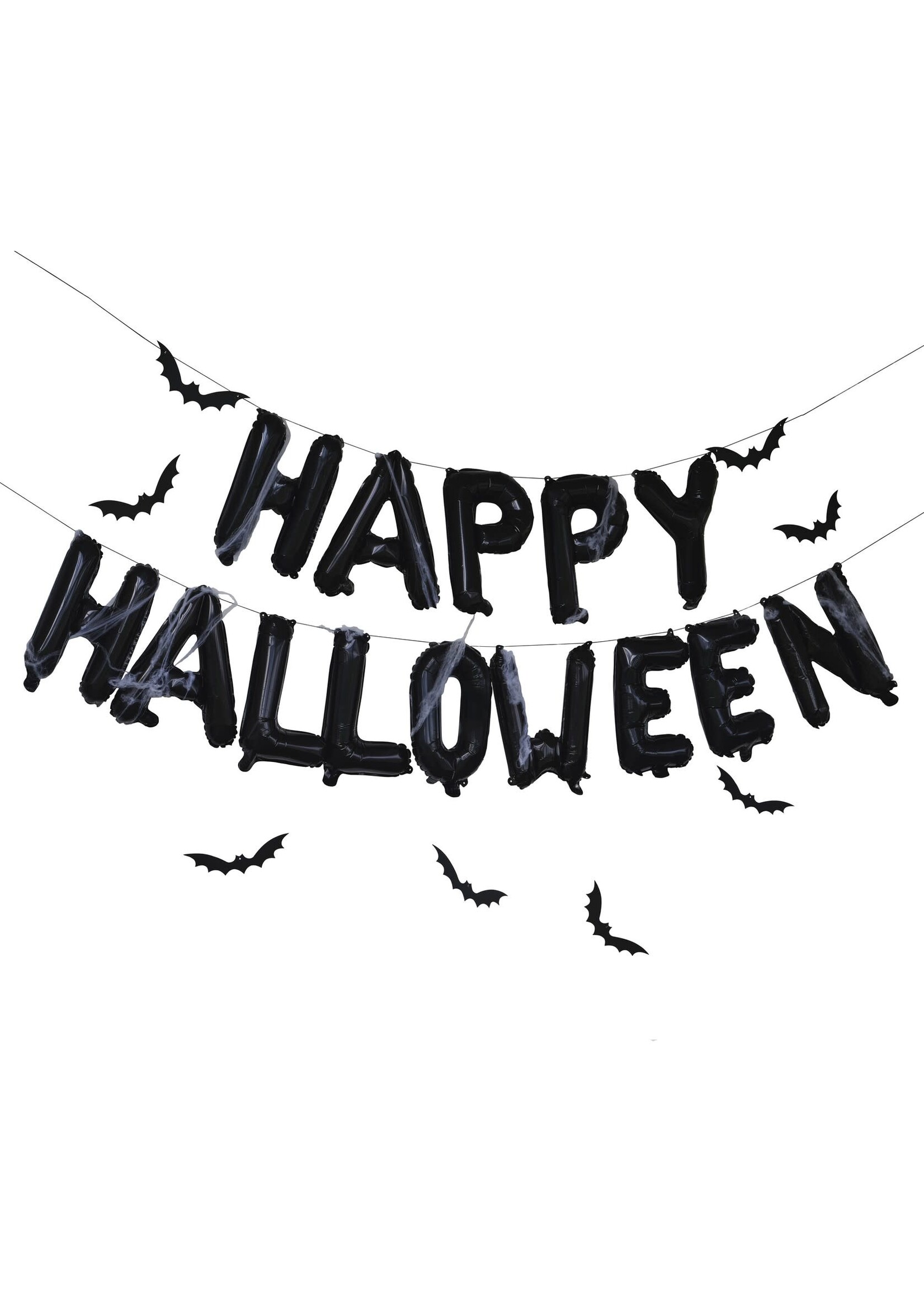 Ginger Ray Happy Halloween Balloon Bunting with Hanging Bats and Cobwebs
