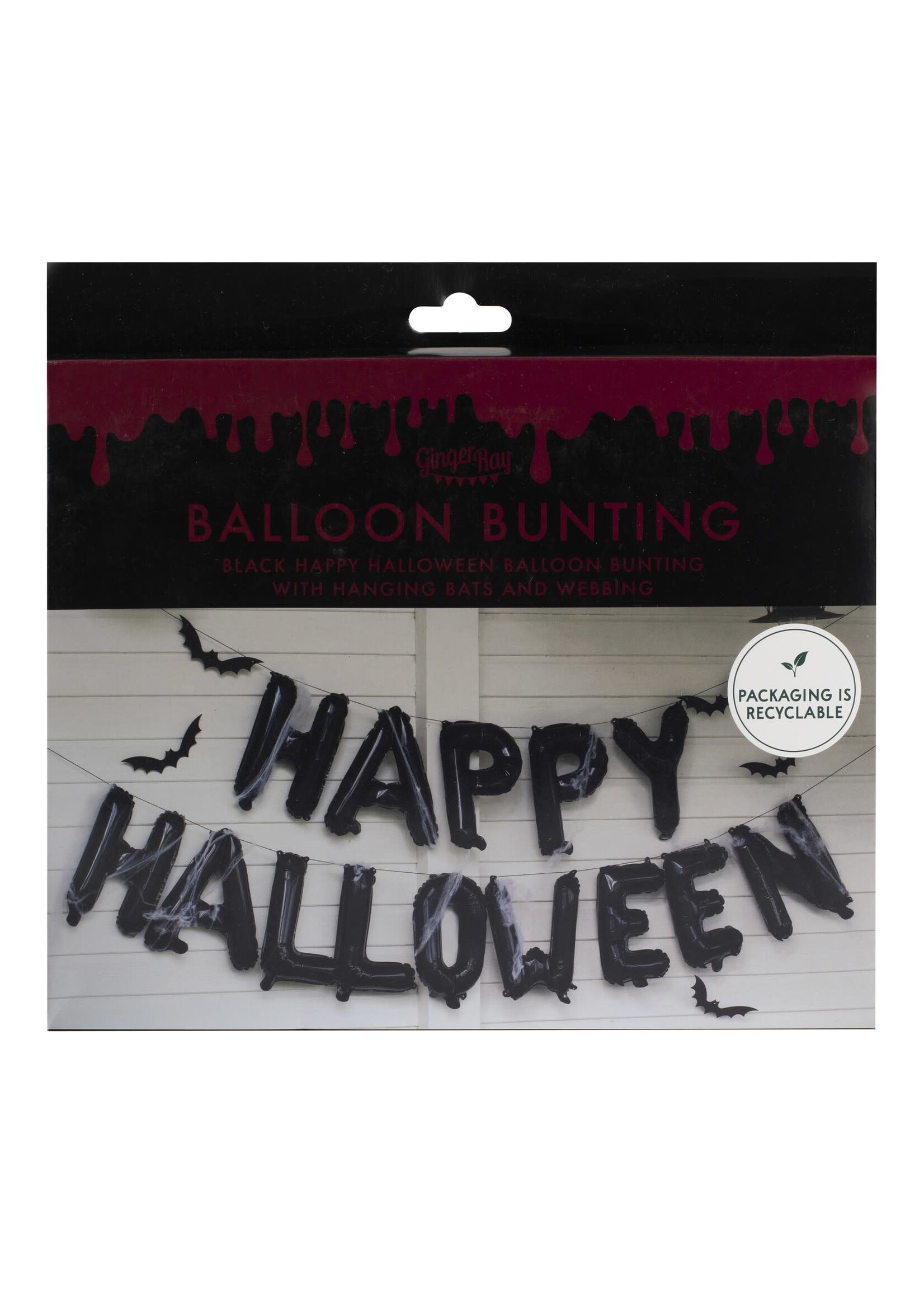 Ginger Ray Happy Halloween Balloon Bunting with Hanging Bats and Cobwebs