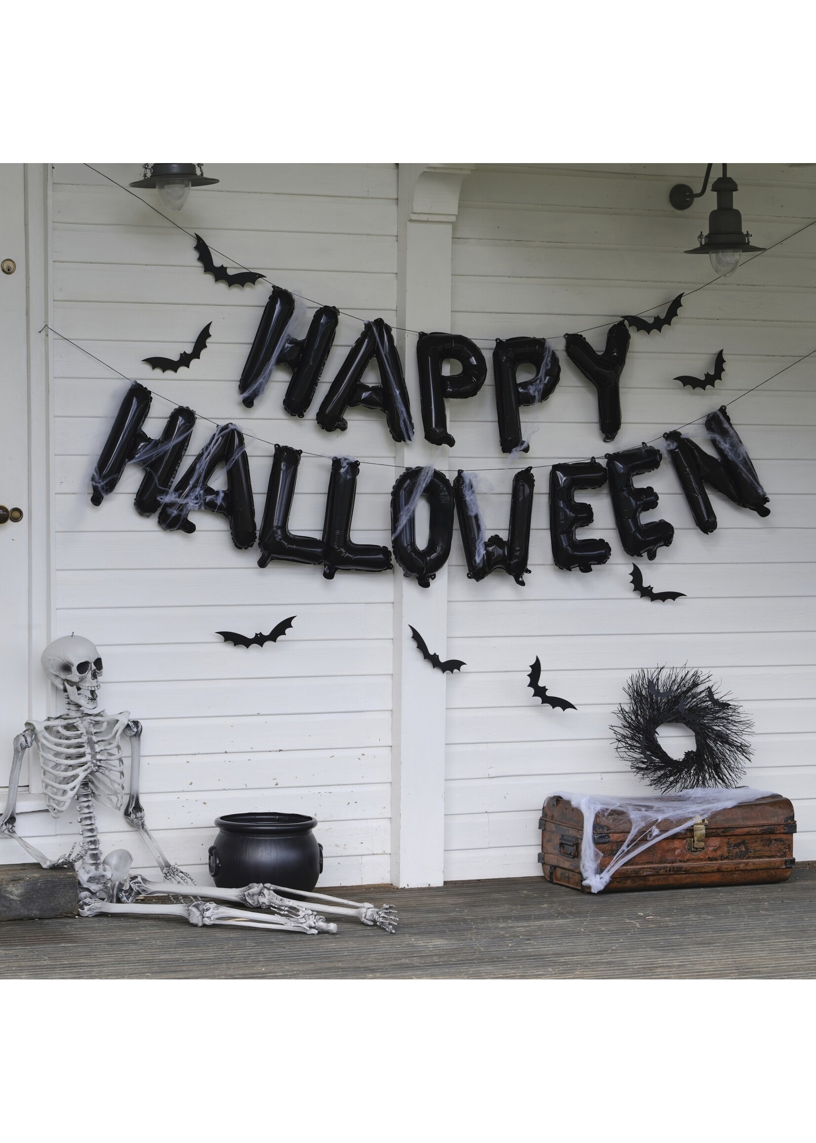Ginger Ray Happy Halloween Balloon Bunting with Hanging Bats and Cobwebs
