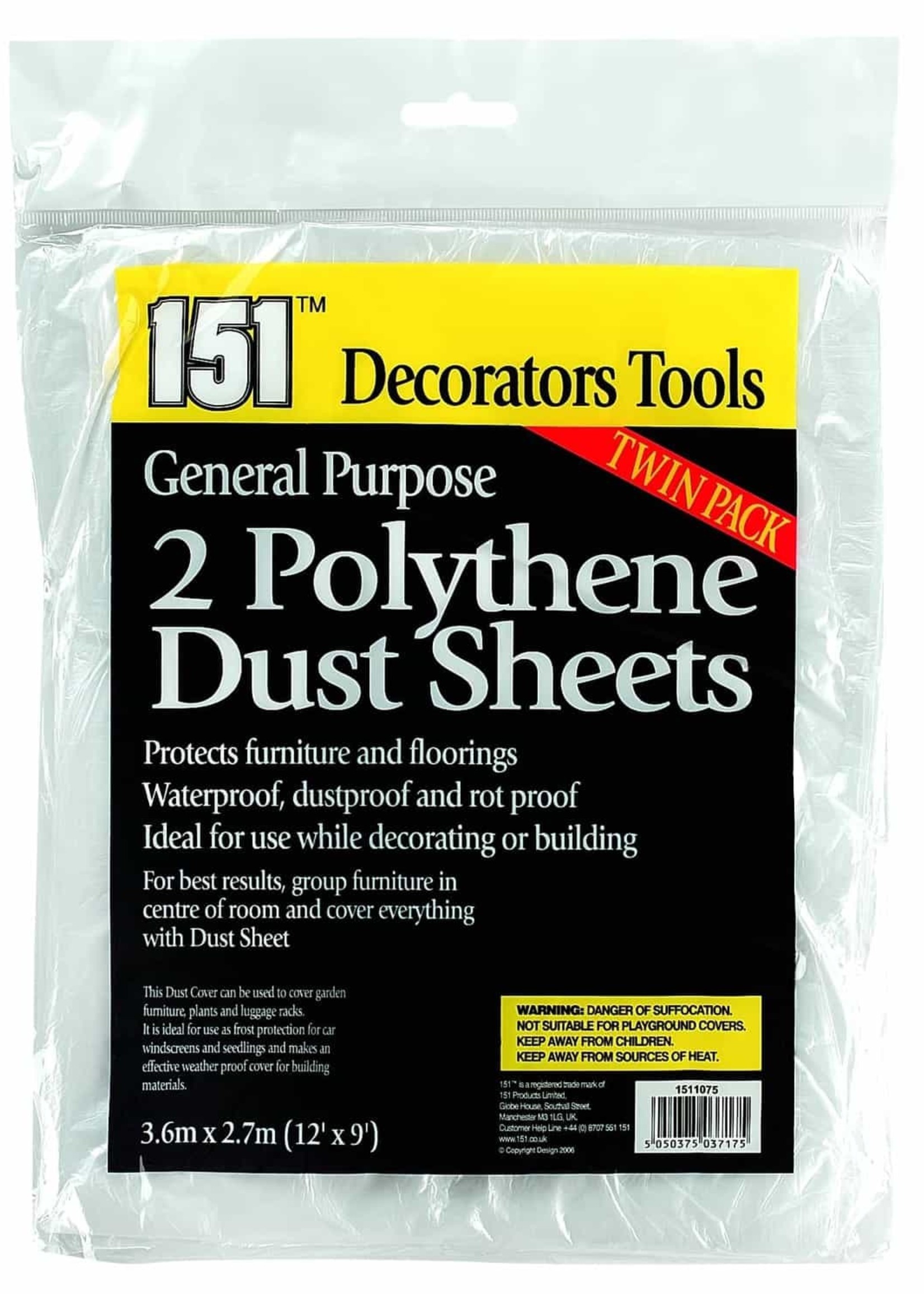 151 151 Coatings Polythene Dust Sheet 3.6m x 2.7m (12ft x 19ft) 2 Pack