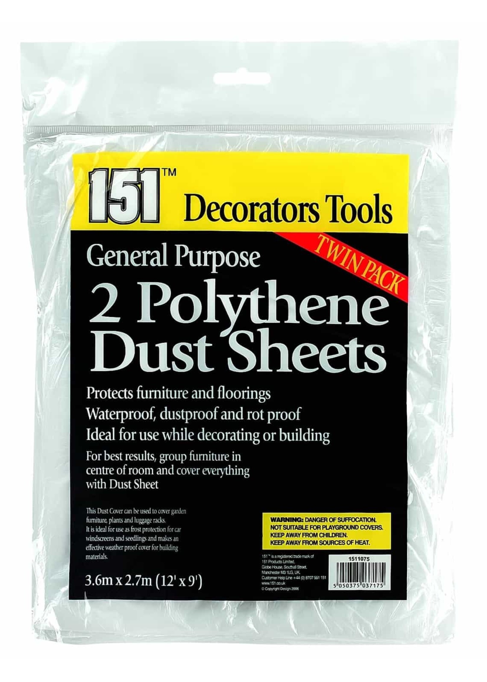 151 151 Coatings Polythene Dust Sheet 3.6m x 2.7m (12ft x 19ft) 2 Pack