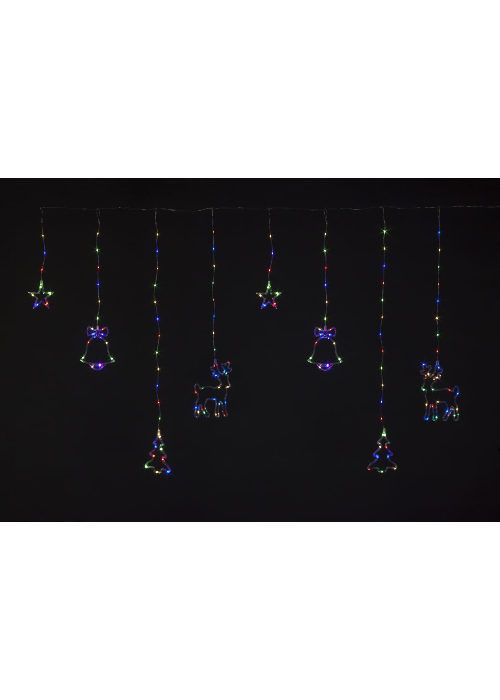 Snowtime Bell, Tree, Reindeer, Multicoloured LED Curtain 2x1.5M