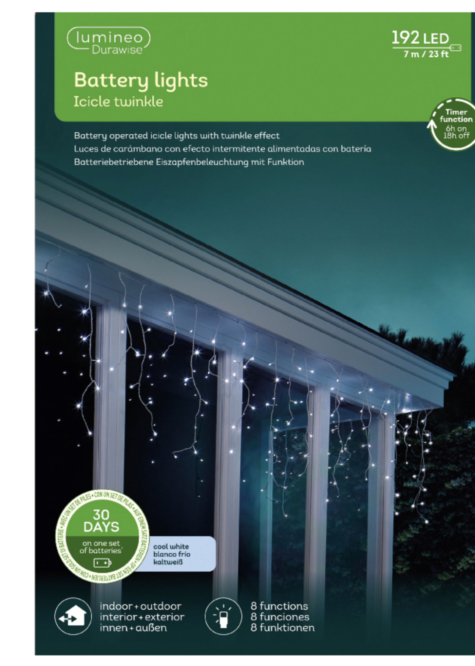 Lumineo Icicle LED Lights Battery 192 Cool White Indoor/Outdoor