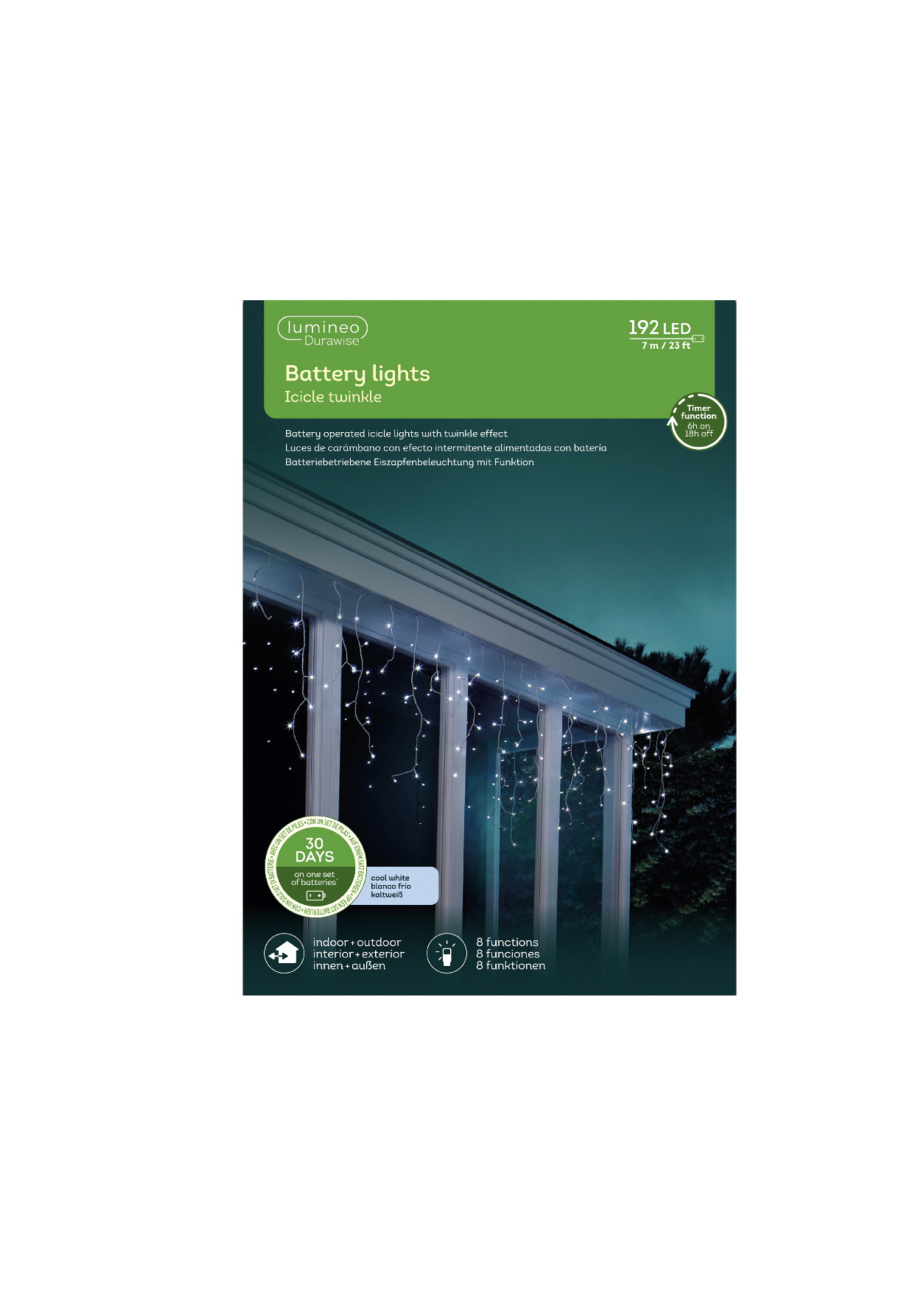 Lumineo Icicle LED Lights Battery 192 Cool White Indoor/Outdoor