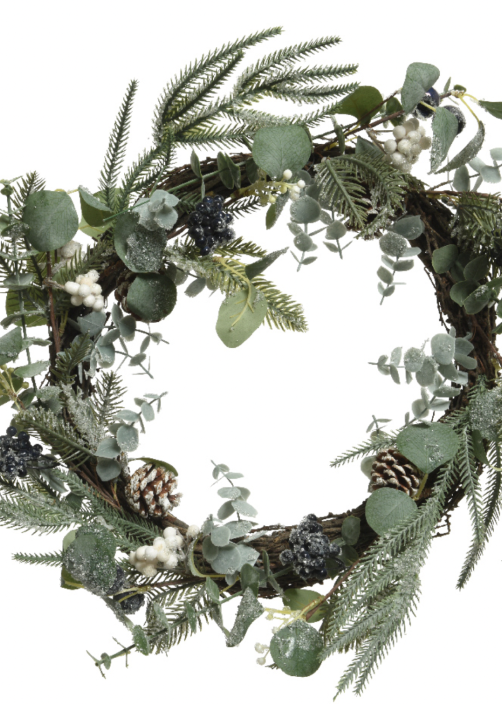 Everlands Foliage With Blue and White Berries Wreath 45cm