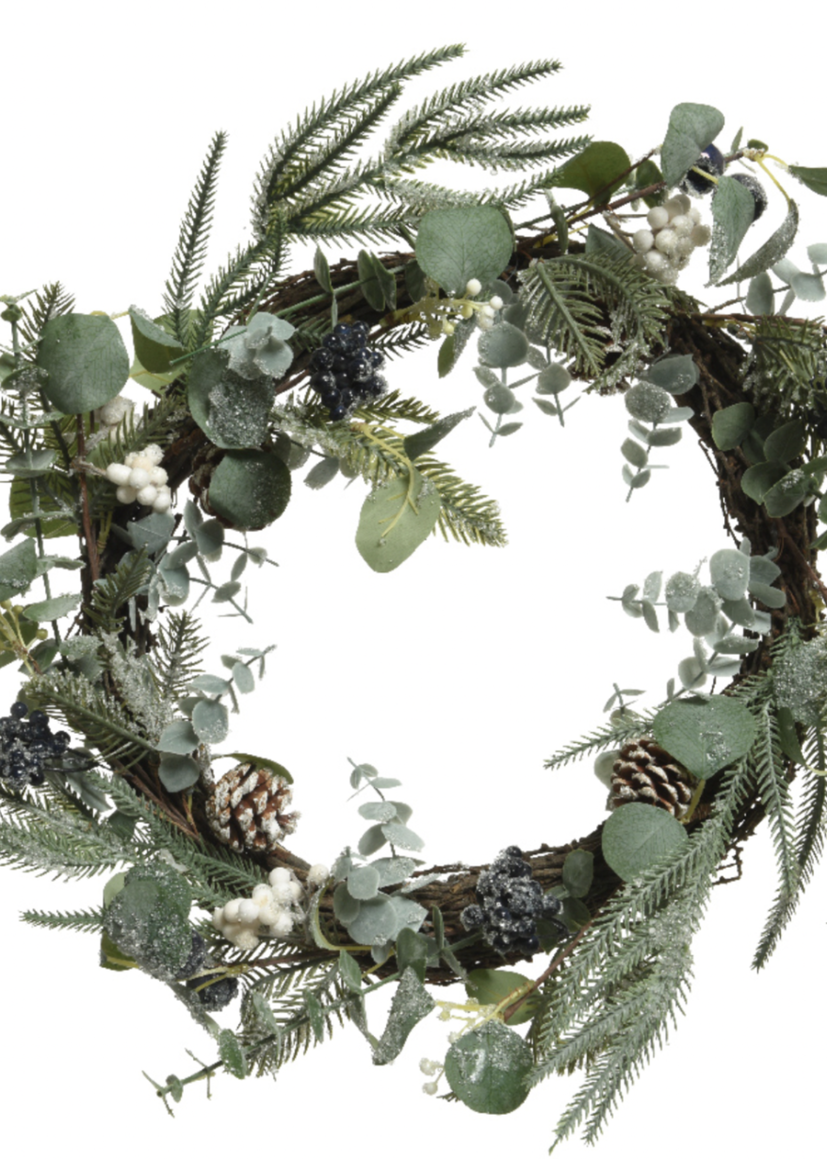Everlands Wreath with Foliage With Blue and White Berries  45cm