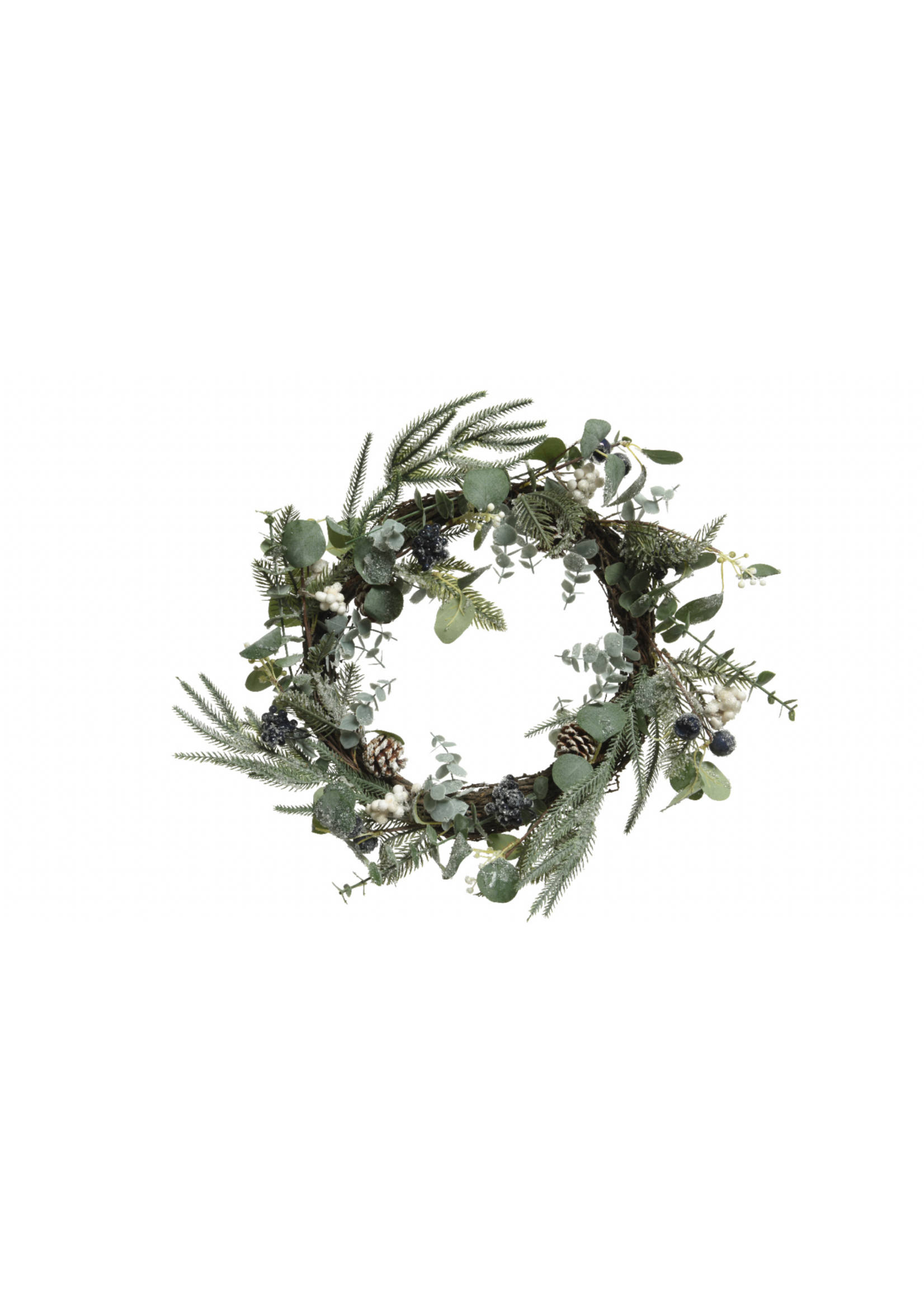 Everlands Wreath with Foliage With Blue and White Berries  45cm
