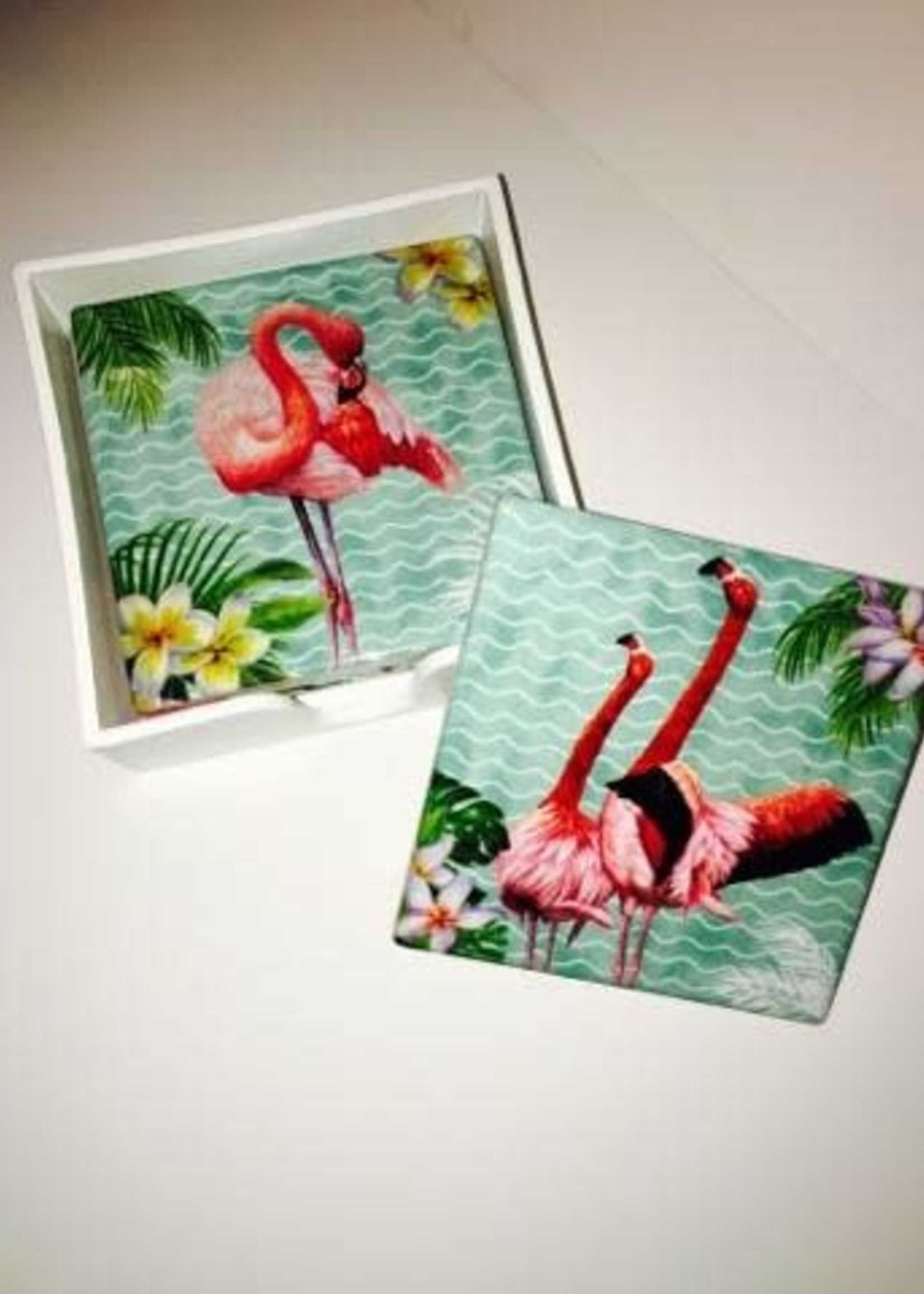 Flamingo Coasters set of four with holder