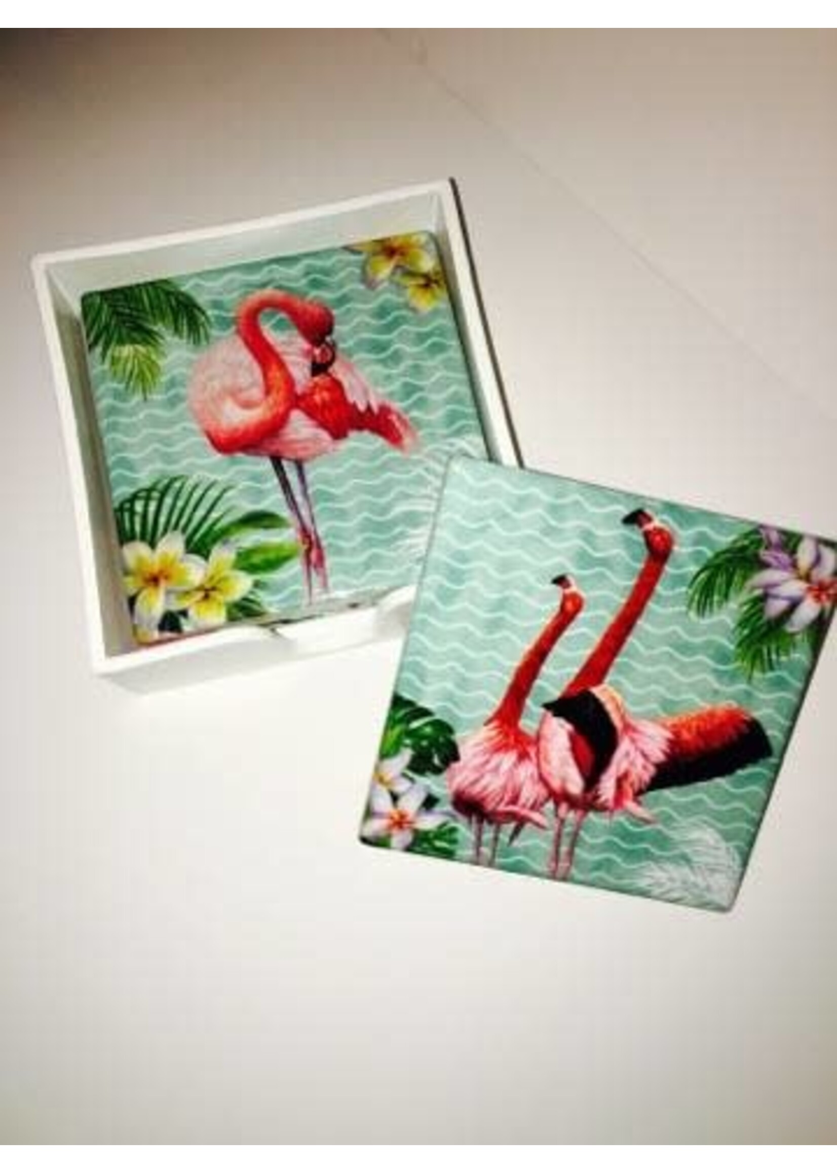 Flamingo Coasters set of four with holder