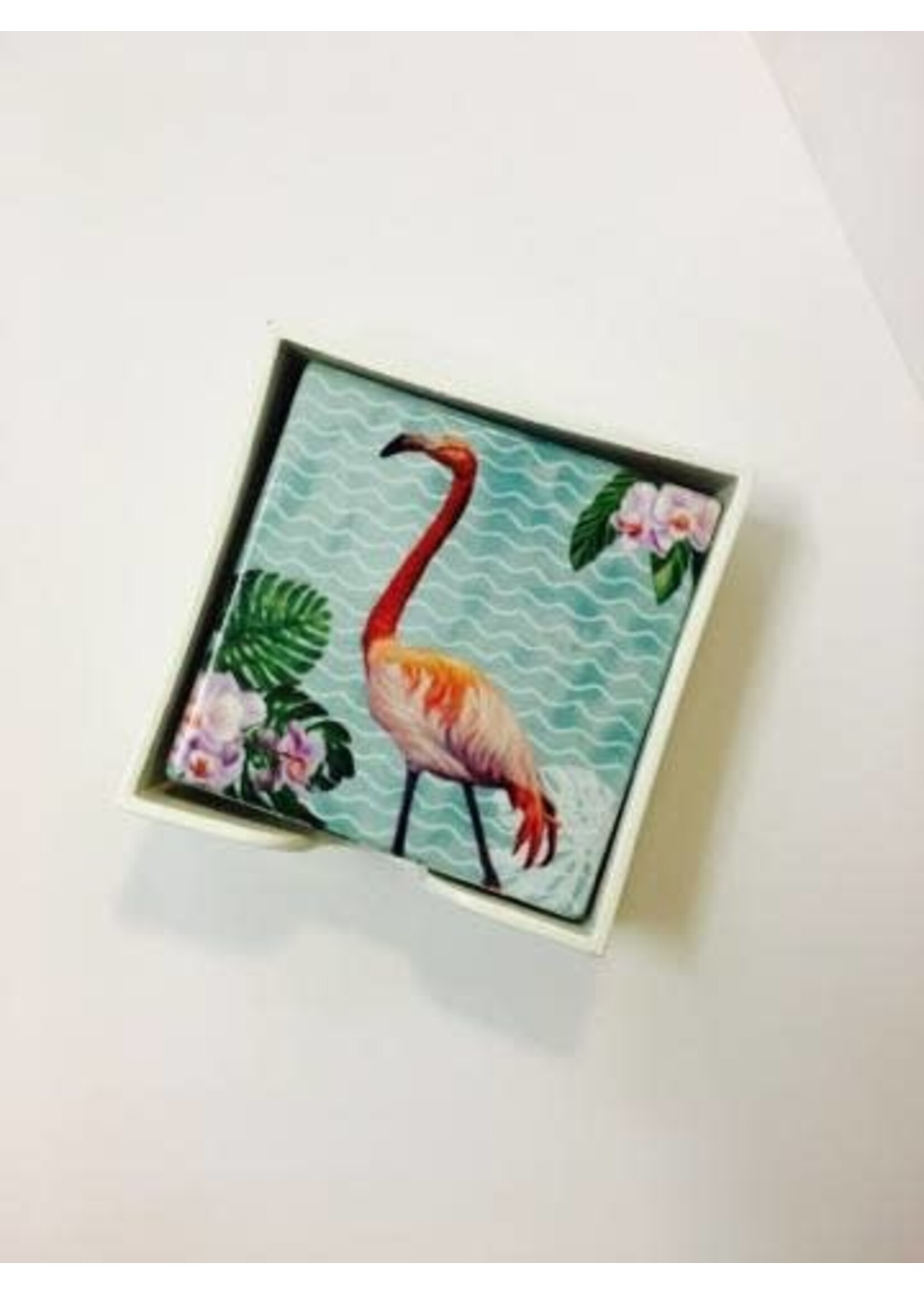 Flamingo Coasters set of four with holder