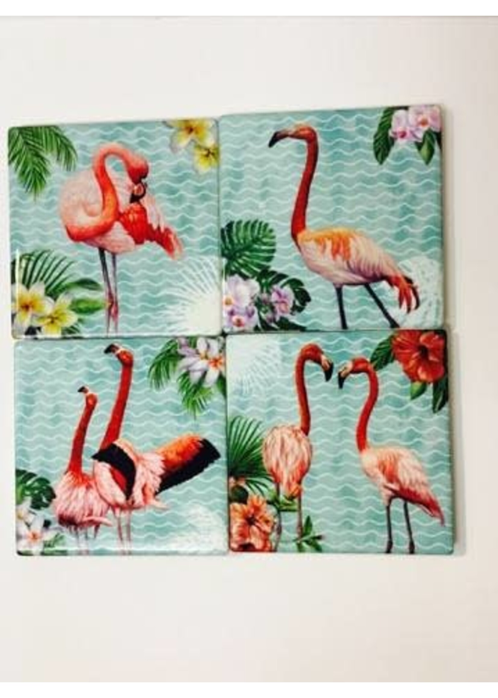 Flamingo Coasters set of four with holder