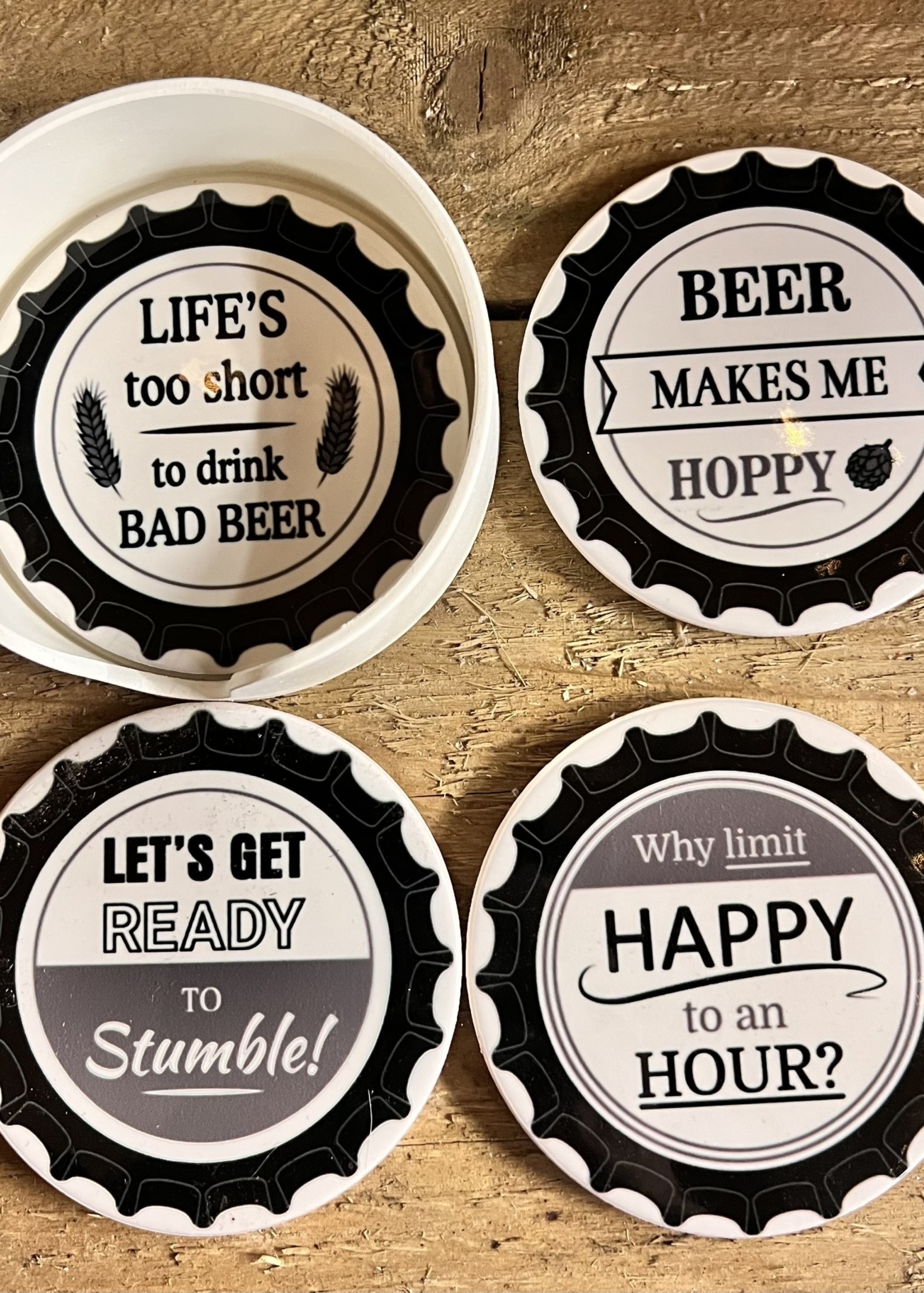 Beer Coasters set of four with holder