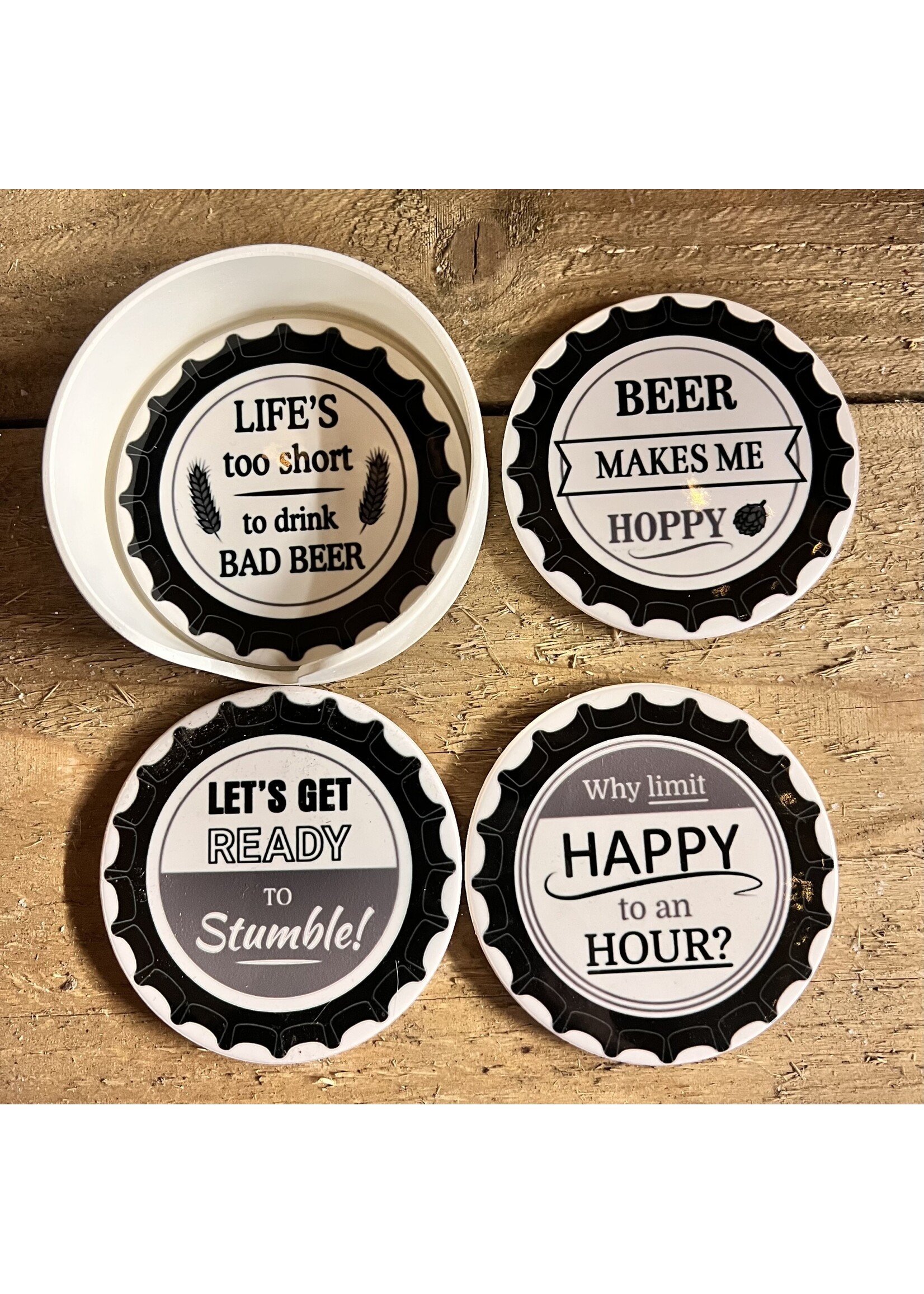 Beer Coasters set of four with holder