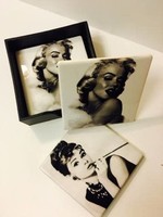 Marilyn Monroe/ /Audrey Hepburn Coasters set of four with holder