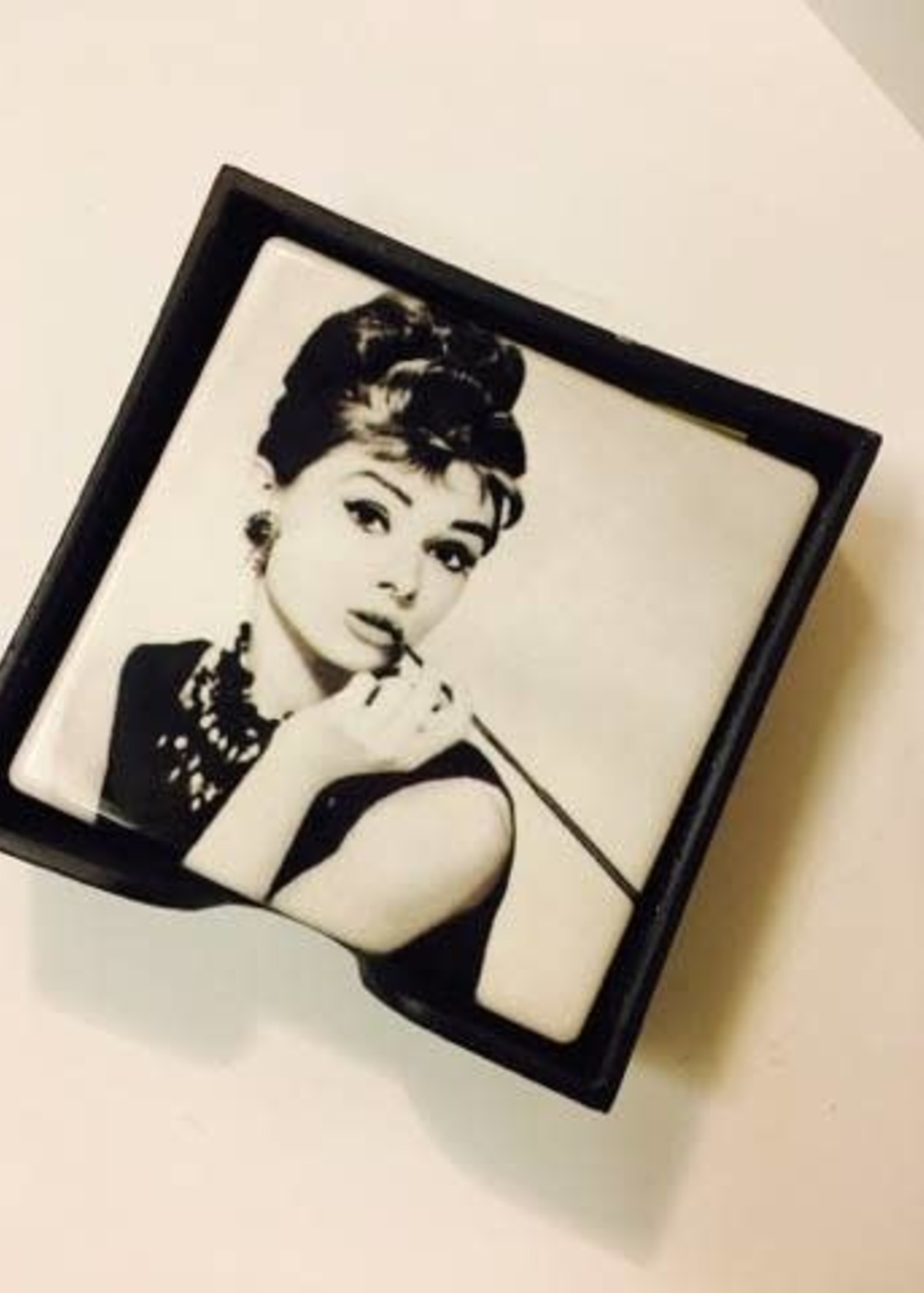 Marilyn Monroe/ /Audrey Hepburn Coasters set of four with holder