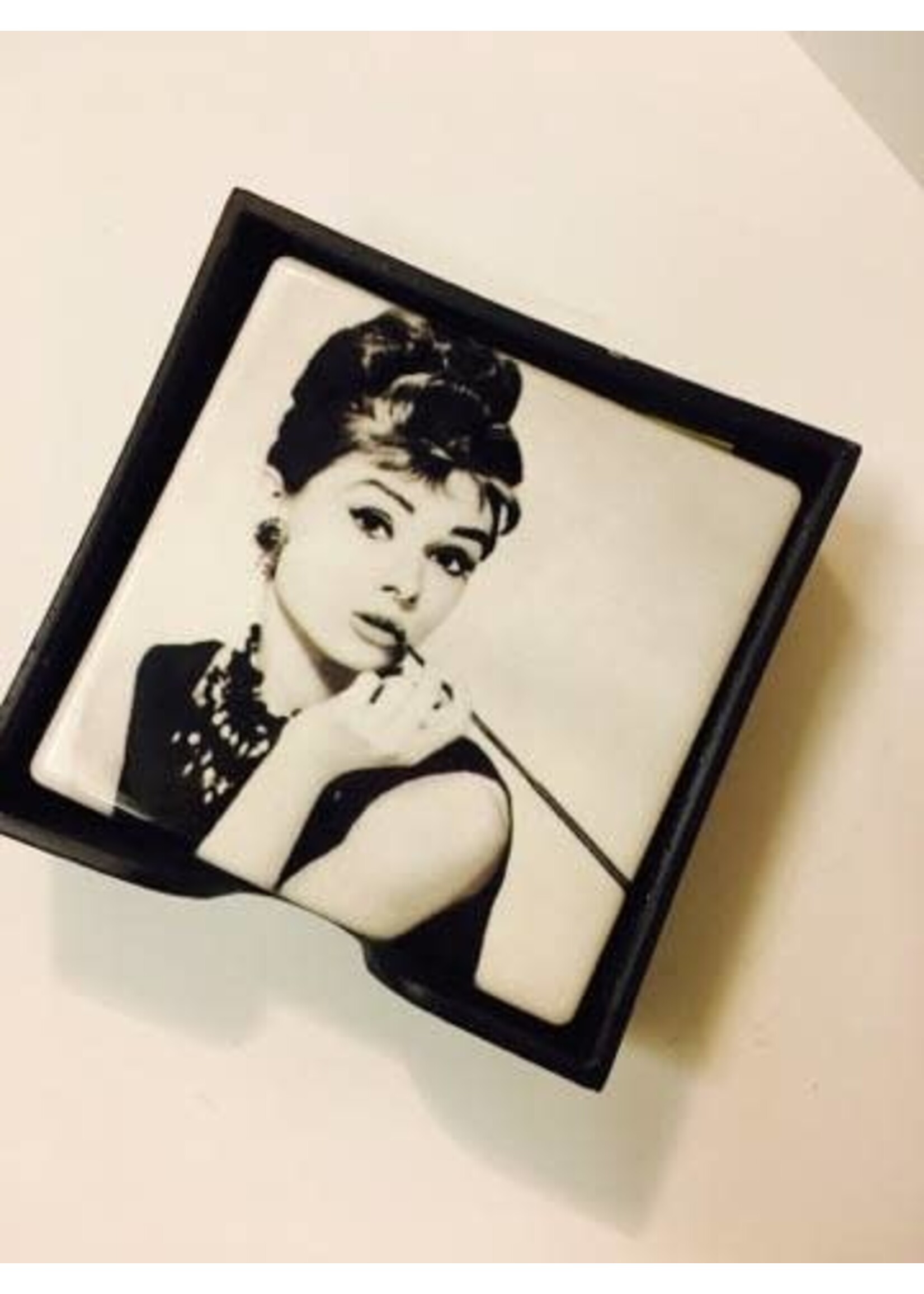 Marilyn Monroe/ /Audrey Hepburn Coasters set of four with holder