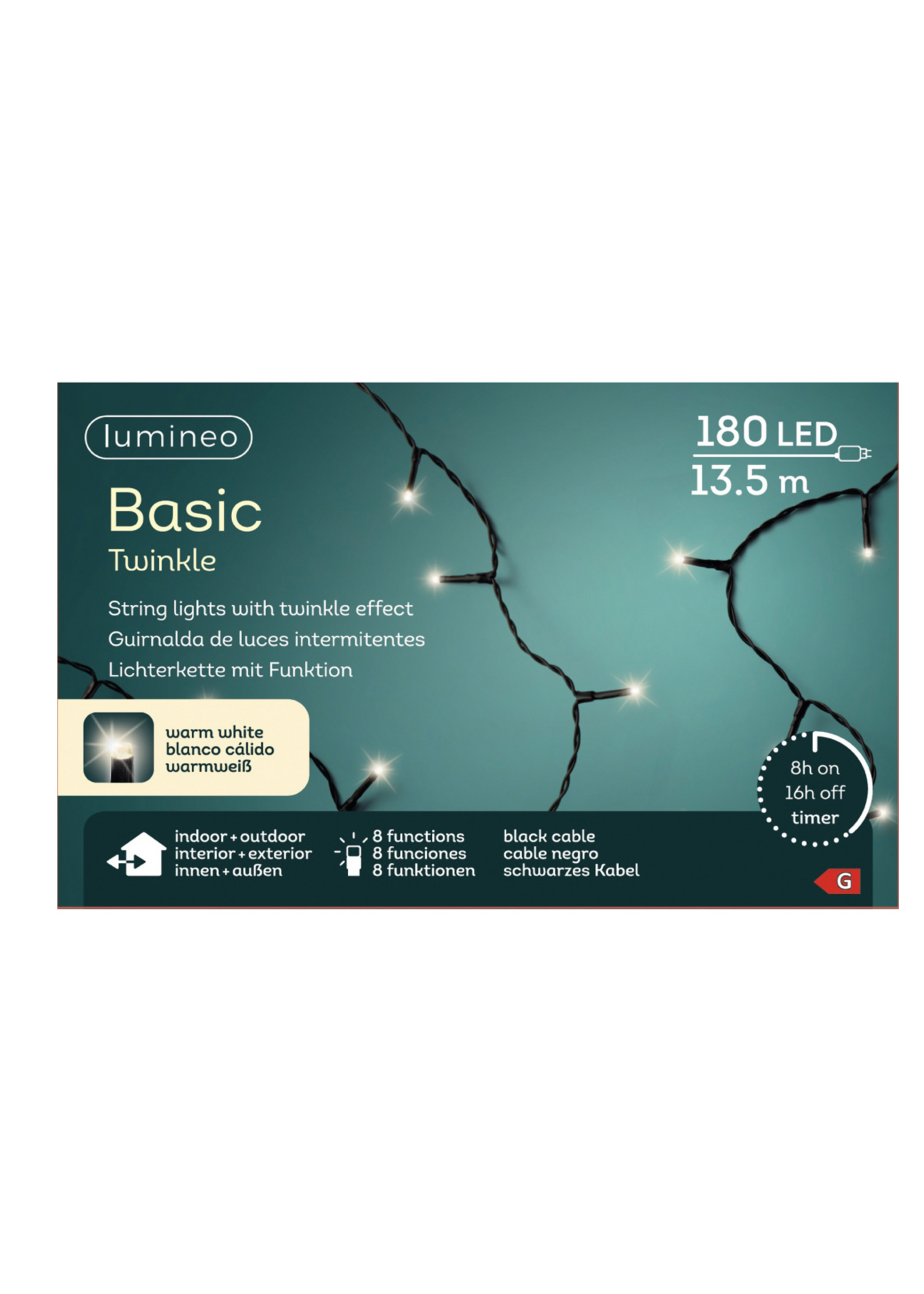 Lumineo Warm White 180 LED Twinkle Lights Indoor/Outdoor