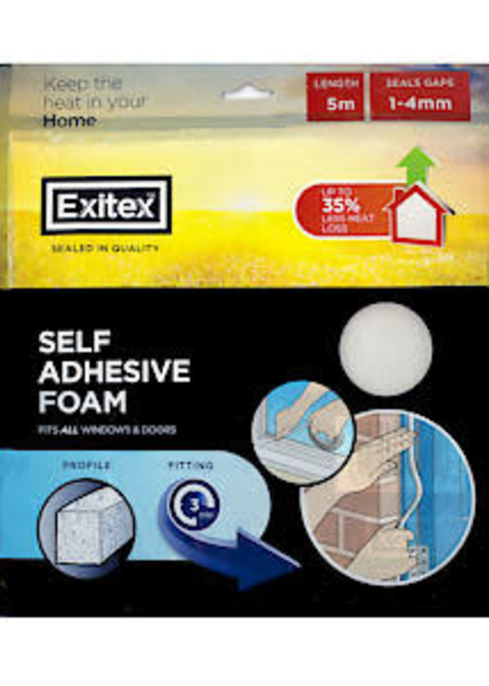 Exitex Draught Excluder Self Adhesive Foam 1-4mm 5m