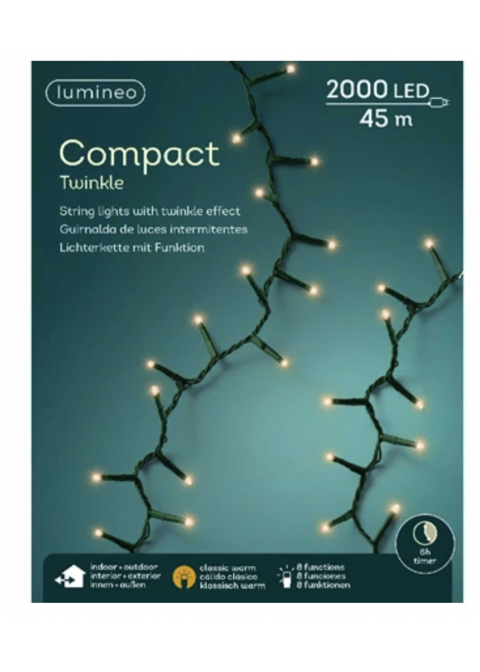 Lumineo Classic Warm 2000 LED Compact Twinkle Lights Indoor/Outdoor