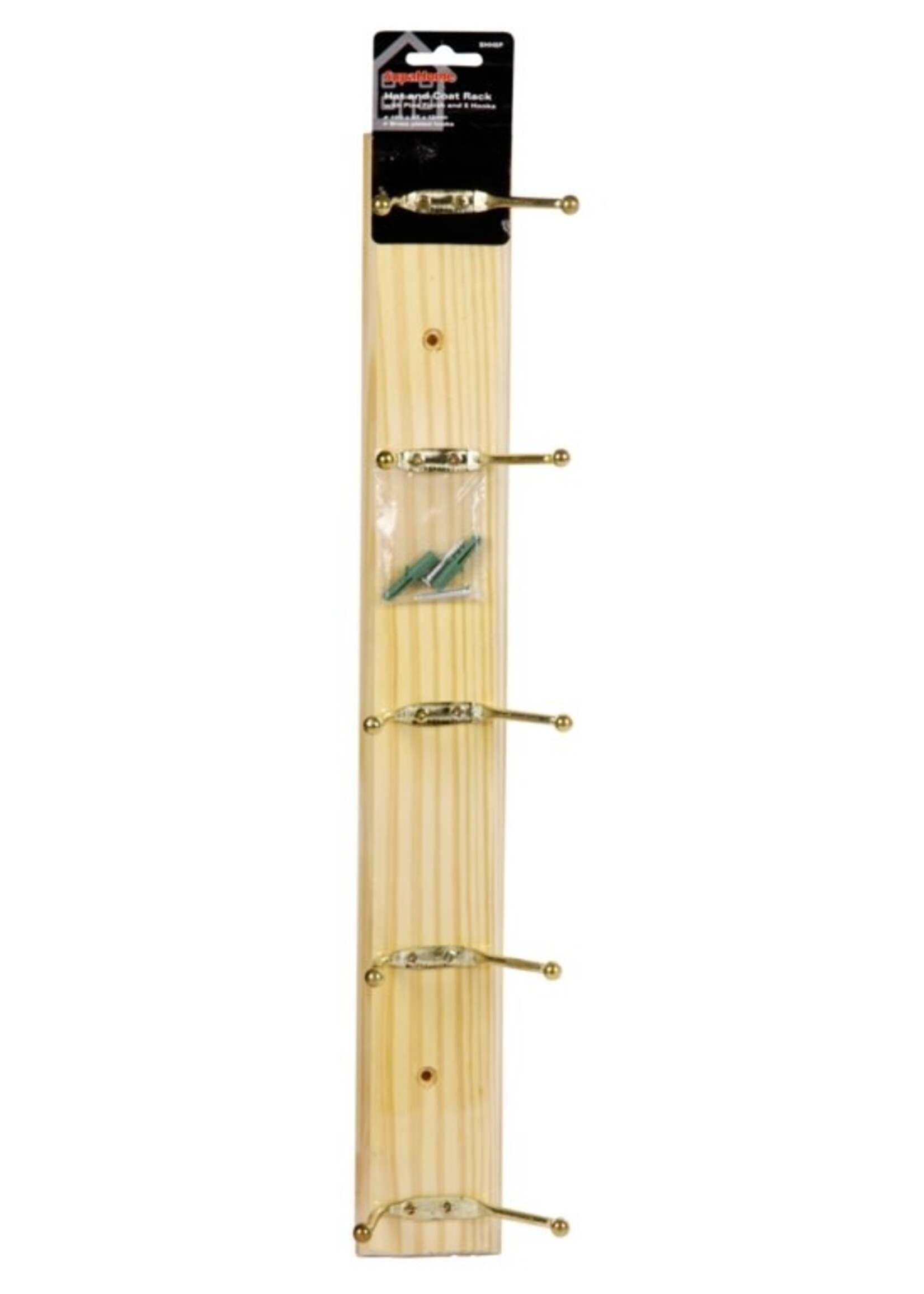 SupaHome Hat and Coat Rack with 5 Hooks Pine Finish