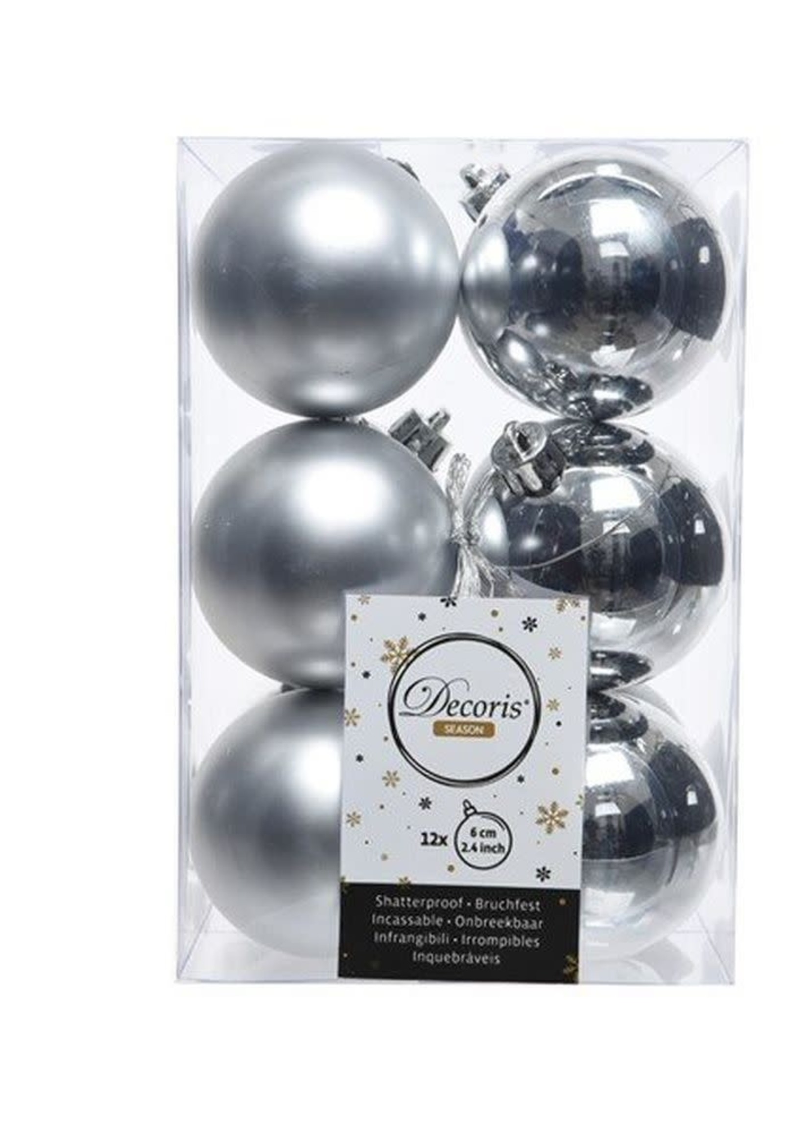 Shatterproof Plain Baubles Pack 12 Silver Colour