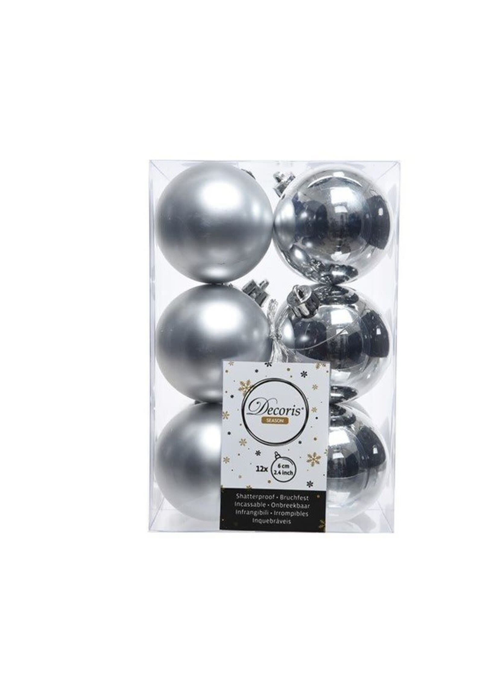 Shatterproof Plain Baubles Pack 12 Silver Colour