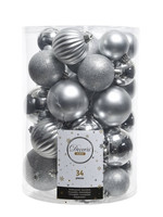 Shatterproof Mixed Baubles Pack 34 Silver colour