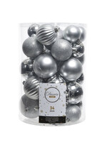 Shatterproof Mixed Baubles Pack 34 Silver colour