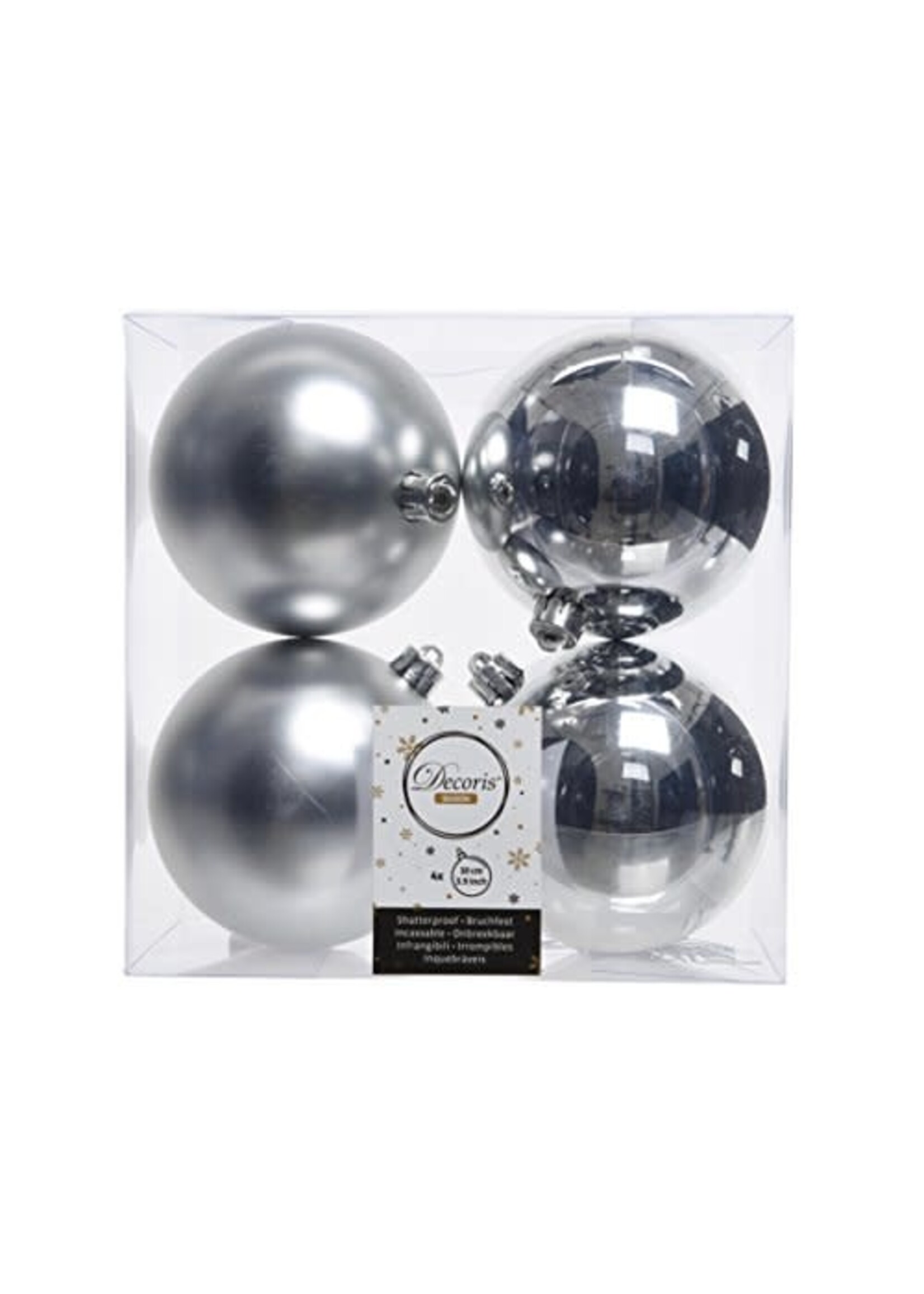 Plain Shatterproof Baubles  Shiny and matt mix Silver coloured (4  Pack)