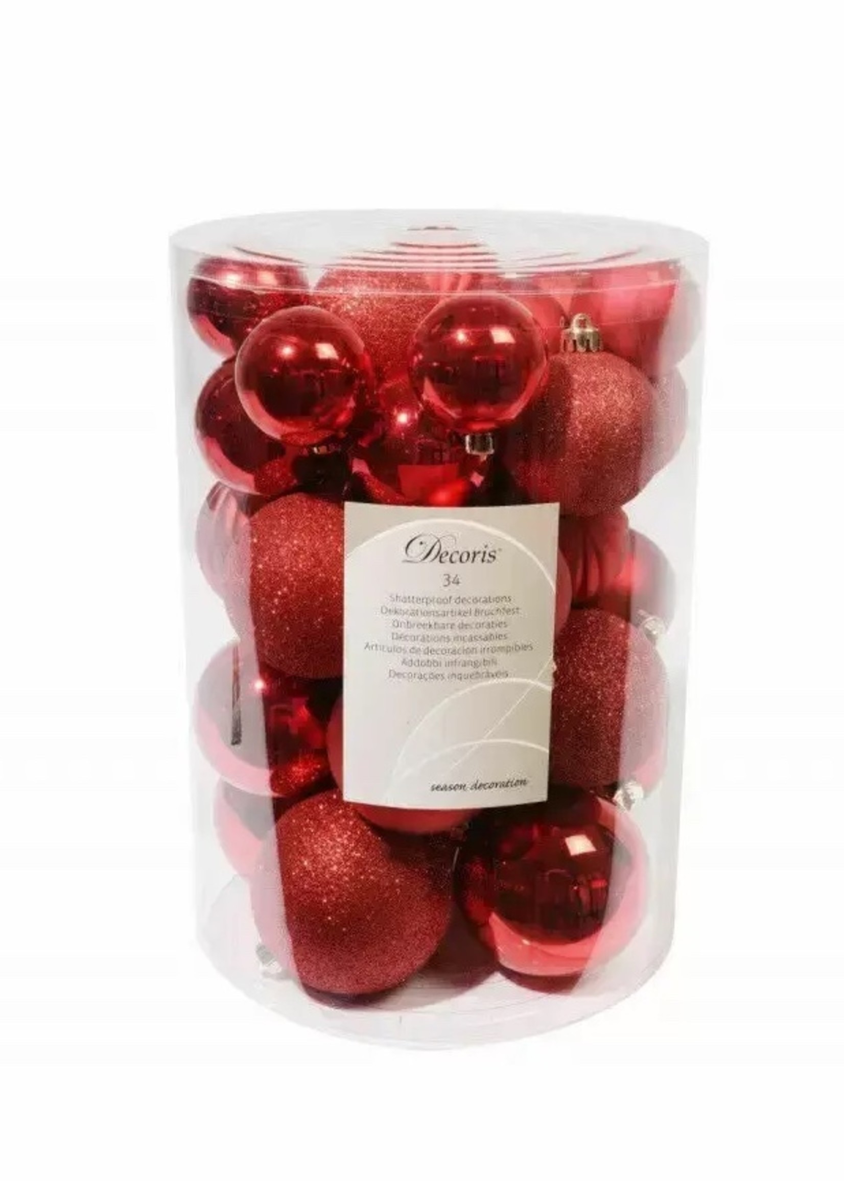 Decoris Shatterproof Mixed Baubles Pack 34 Red