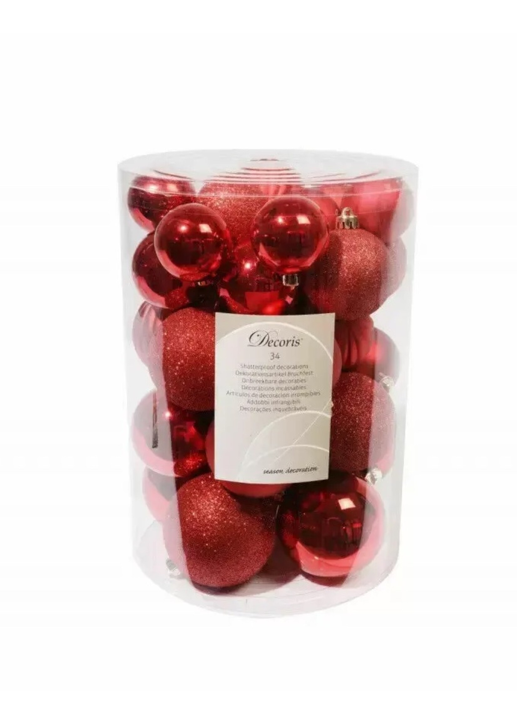 Decoris Red Shatterproof Mixed Baubles Pack 34