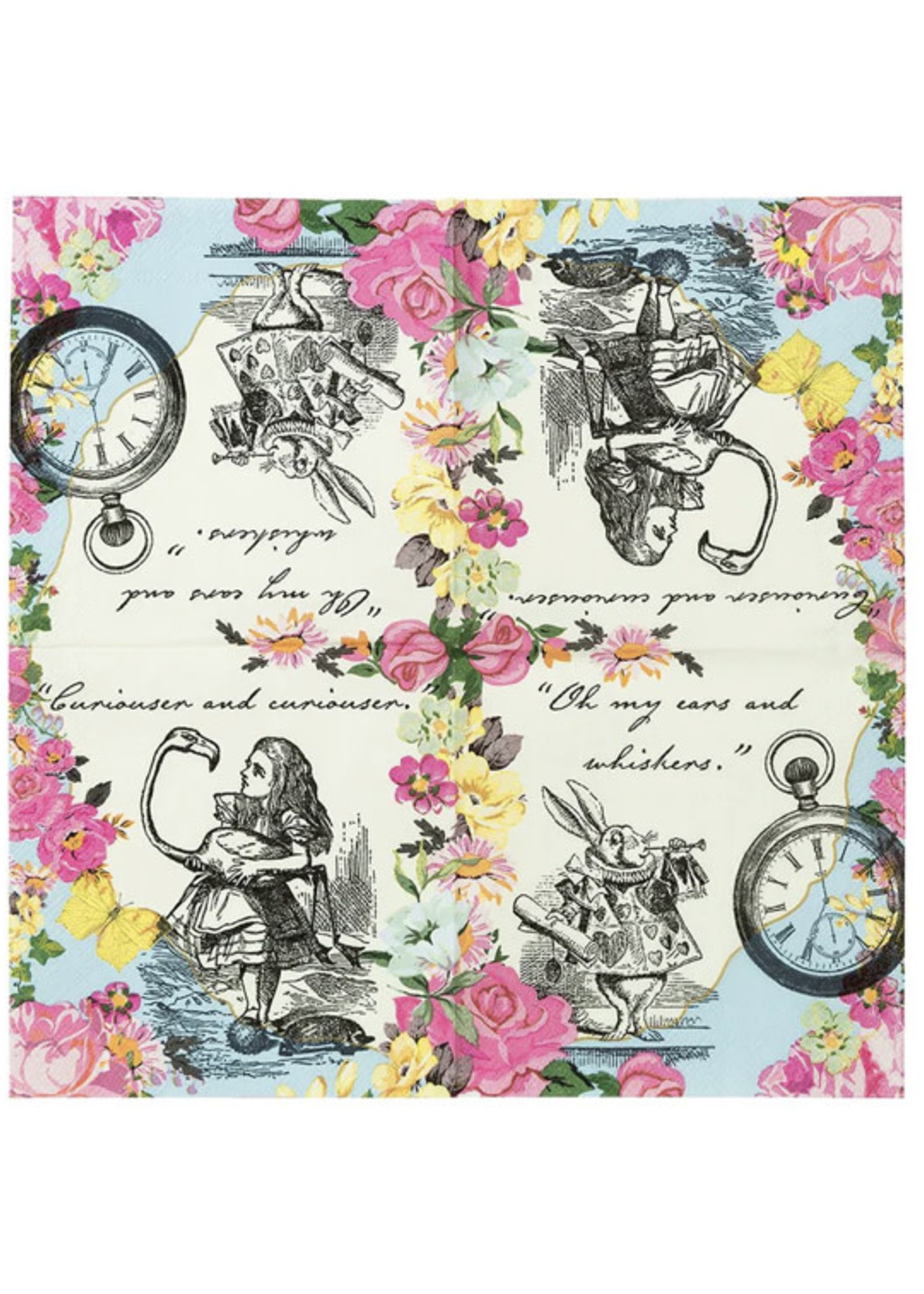 Talking Tables Alice in Wonderland Rabbit Floral Paper Napkins  pack of 20
