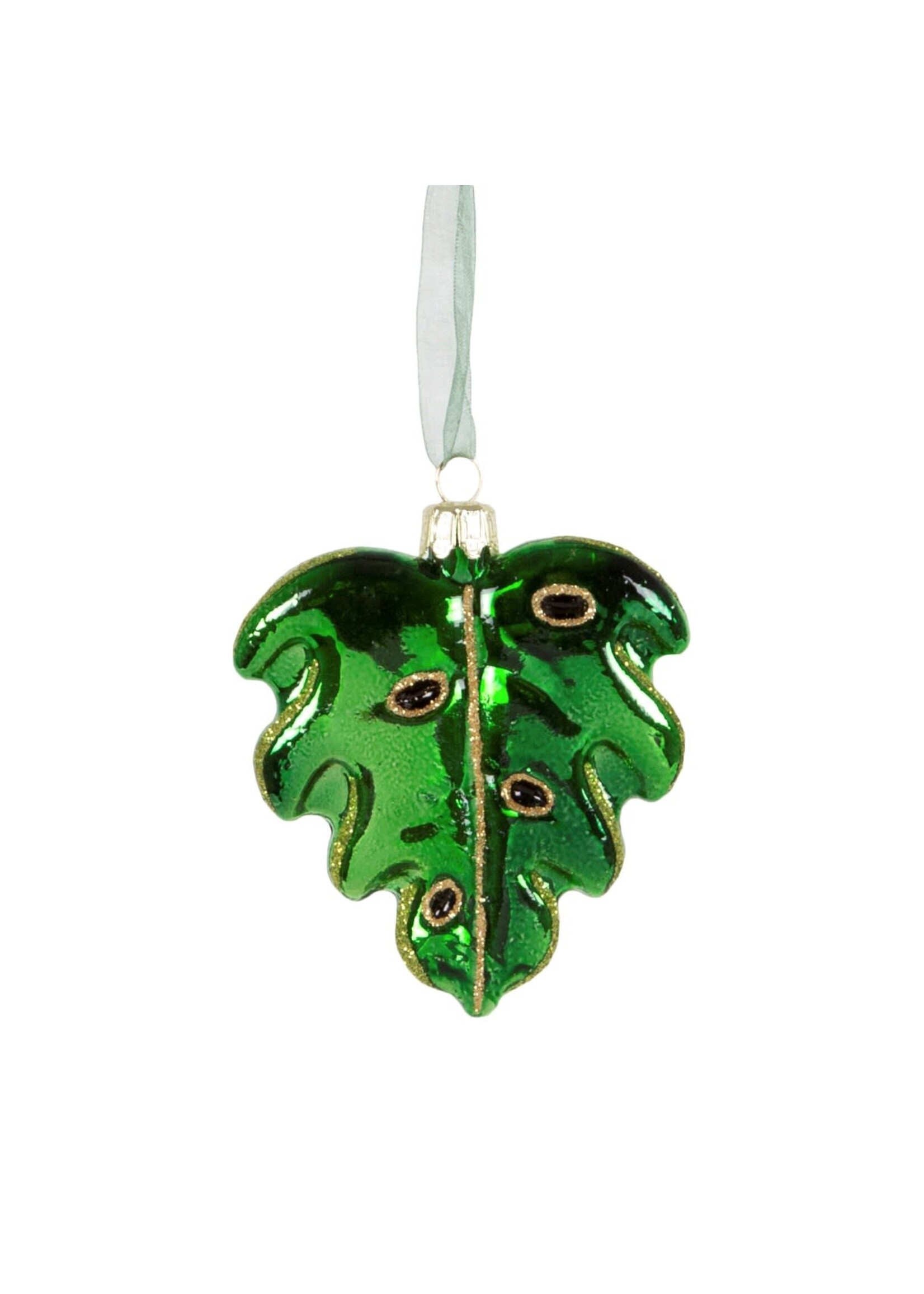 Sass & Belle Green Glittery Leaf Bauble