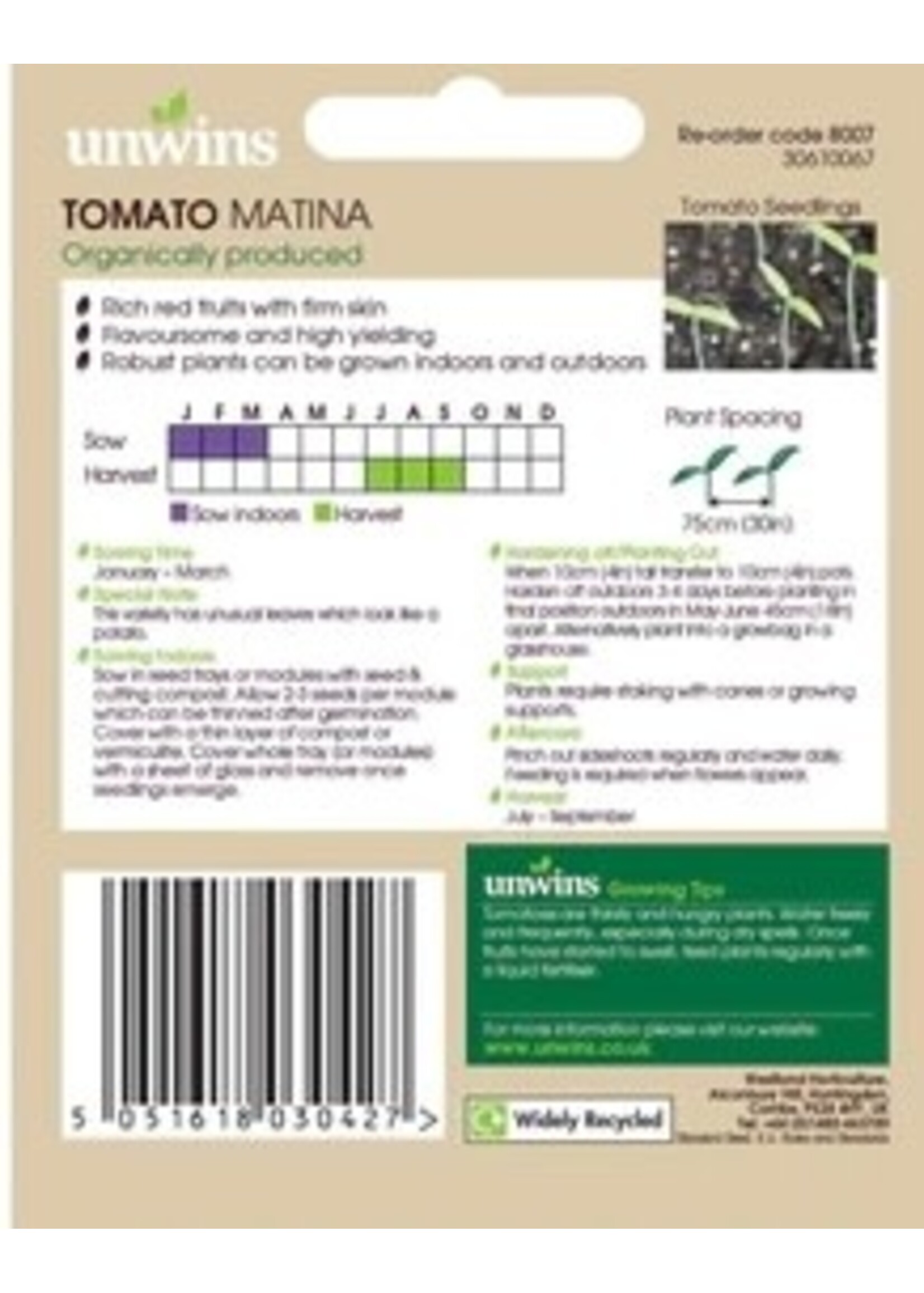 Unwins Organic Tomato - Matina