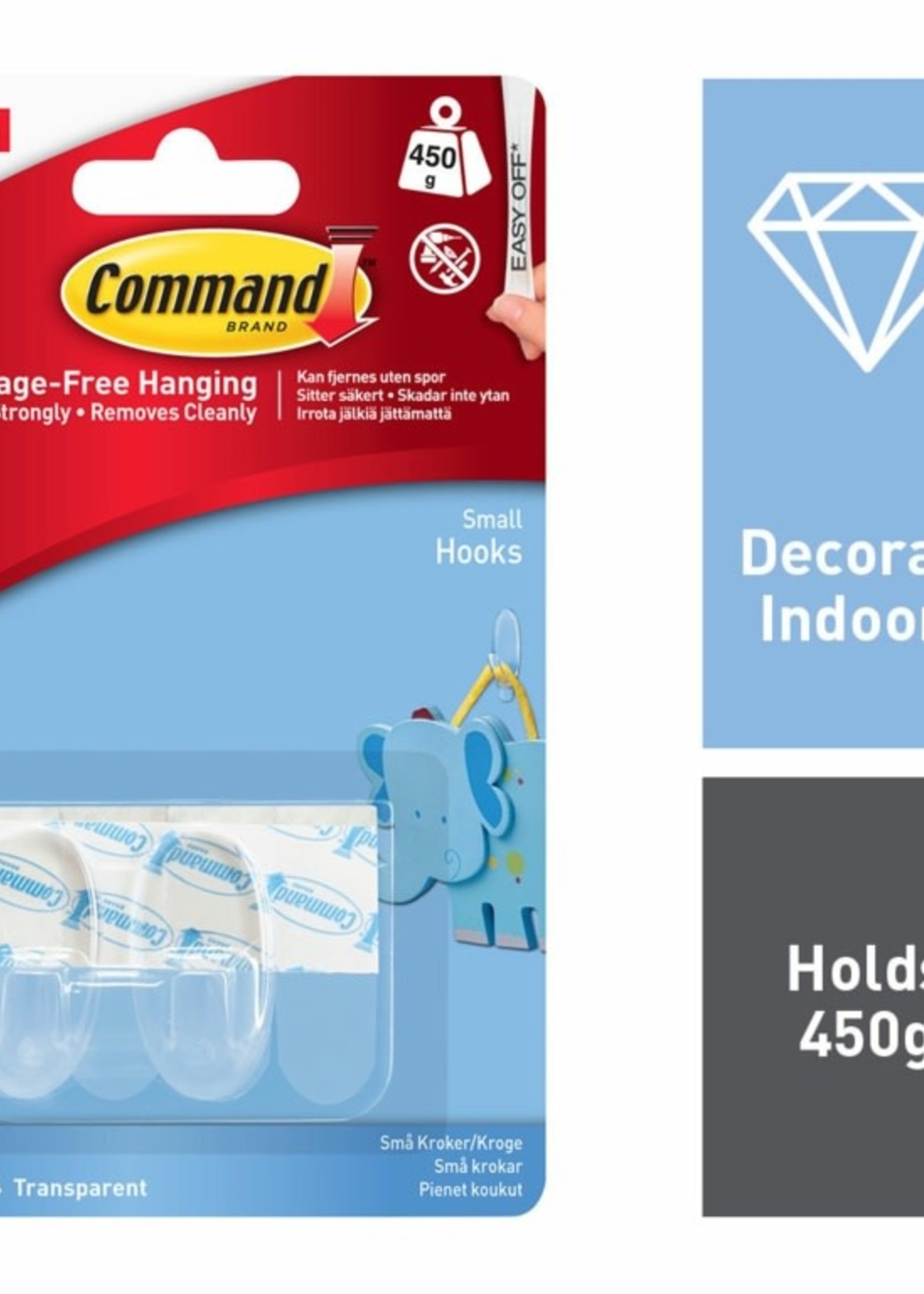 3M - Command Command Clear Hooks Small. 2 Hooks, 4 Medium Strips