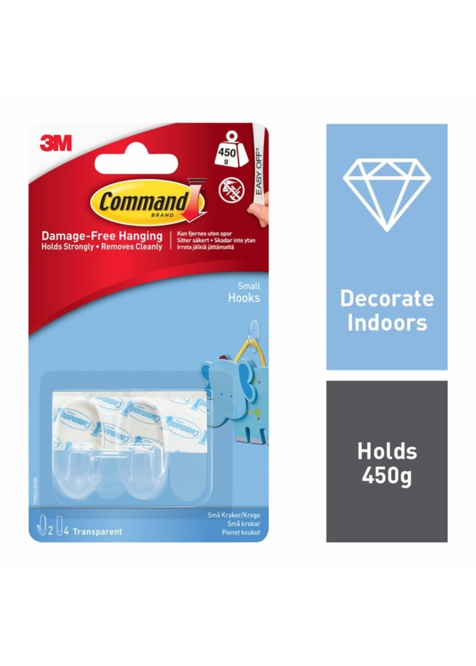 3M - Command Command Clear Hooks Small. 2 Hooks, 4 Medium Strips