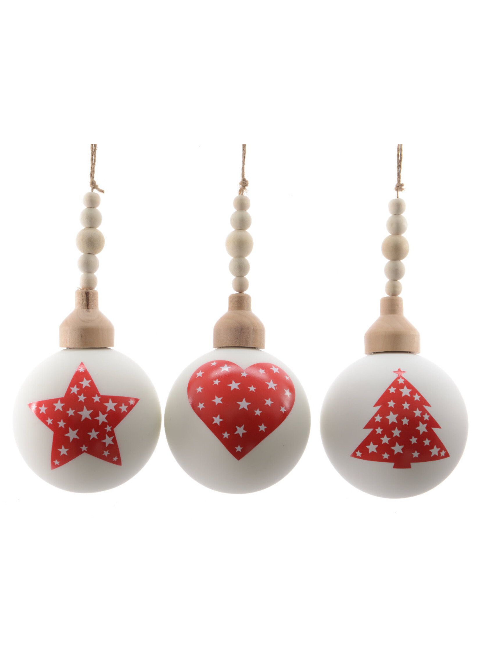 Kaemingk Glass Bauble with Wood Cap 10 cm Assorted designs - star or heart or tree