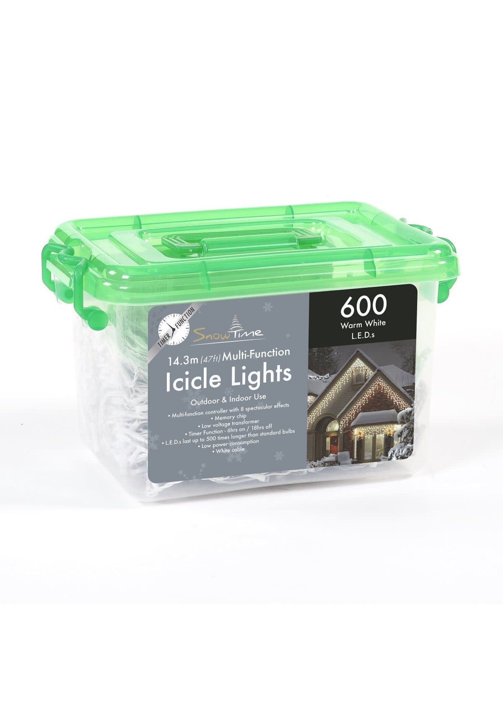Snowtime Icicle LED Lights With Timer Indoor/Outdoor 600 Multi Colour