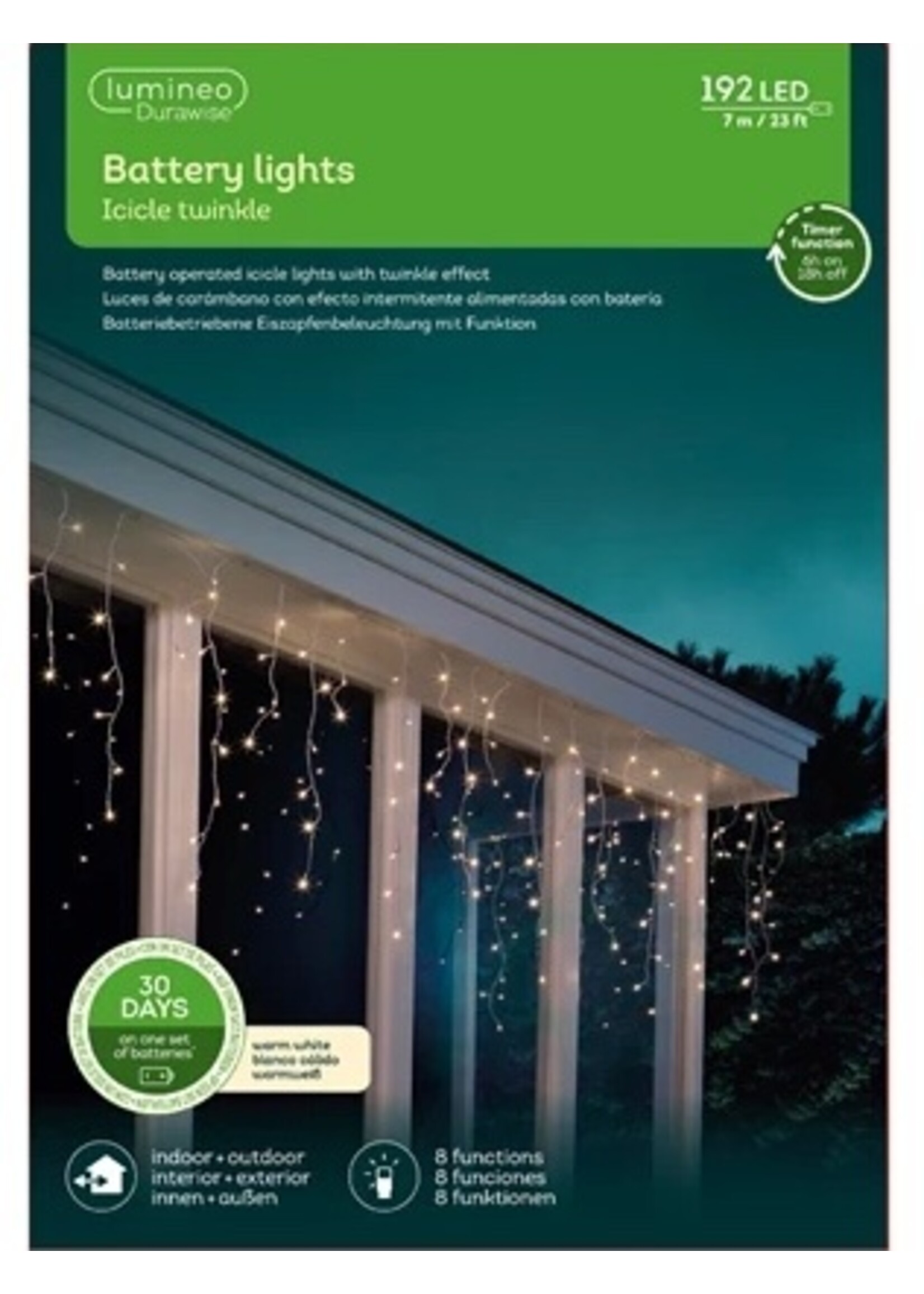 Lumineo Icicle LED Lights Battery 192 Warm White Indoor/Outdoor