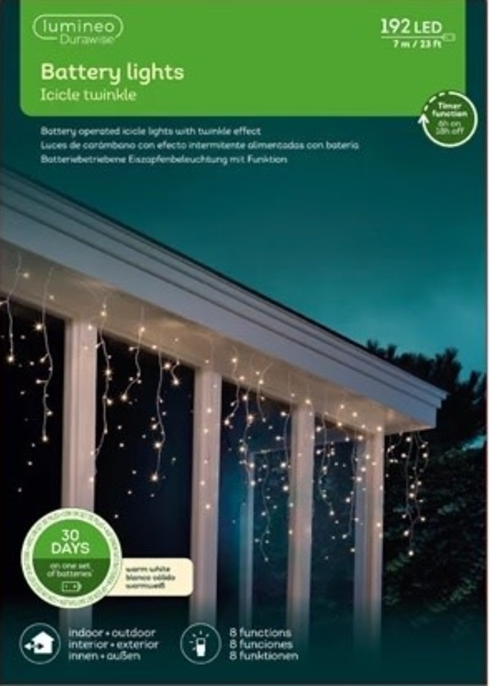 Lumineo Icicle LED Lights Battery 192 Warm White Indoor/Outdoor