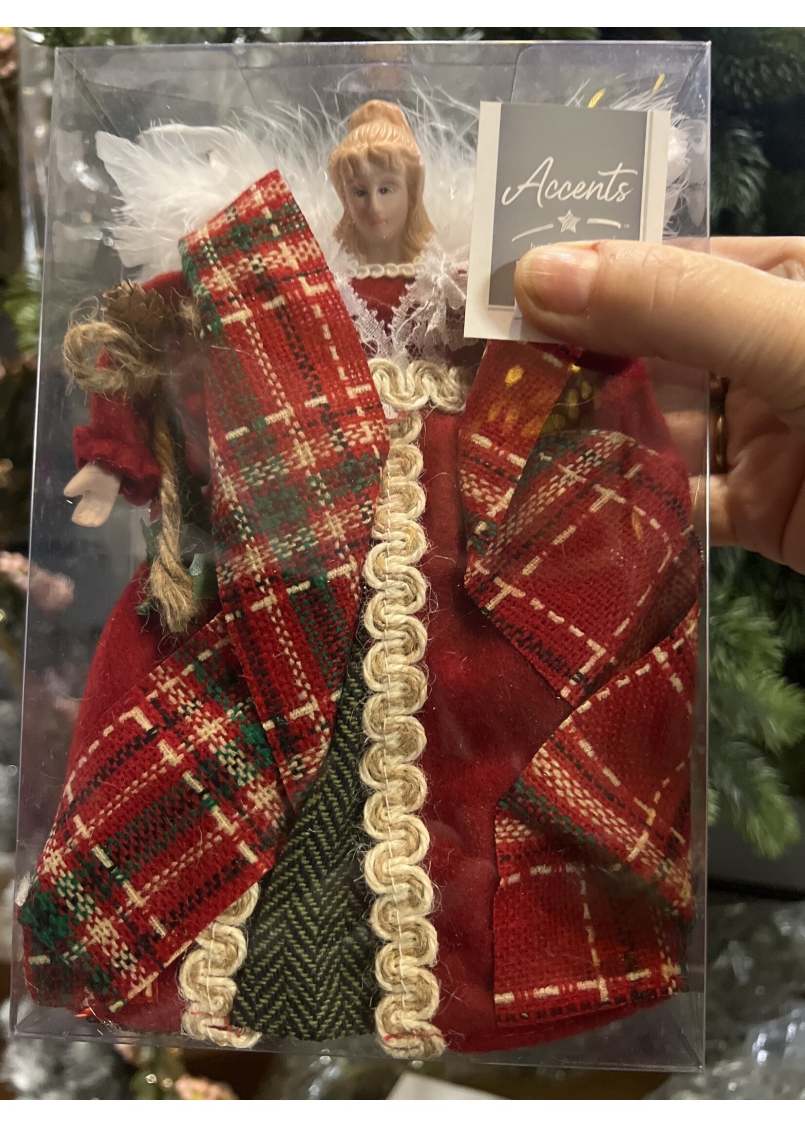 Premier Tree Topper Country Red & Green Angel 20cm