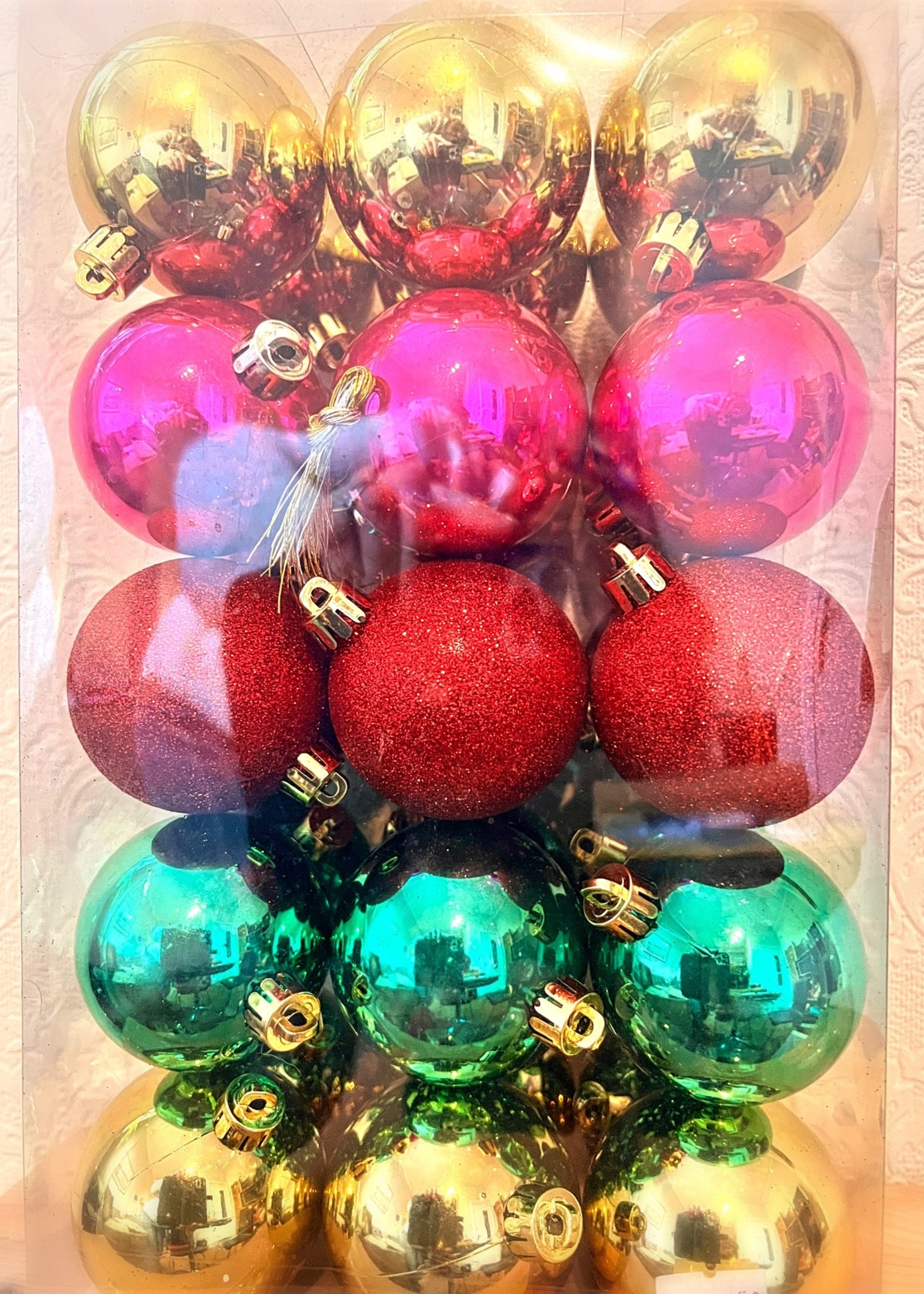 Decoris Bright Colours Shatterproof Hanging Decorations - set of 30 Round Baubles 60mm approx