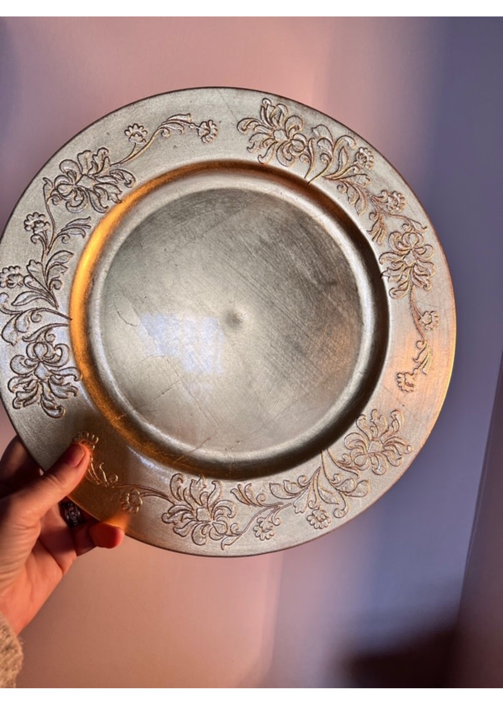 Premier Decorative Serving Plate Embossed Rim in Gold Colour 33cm