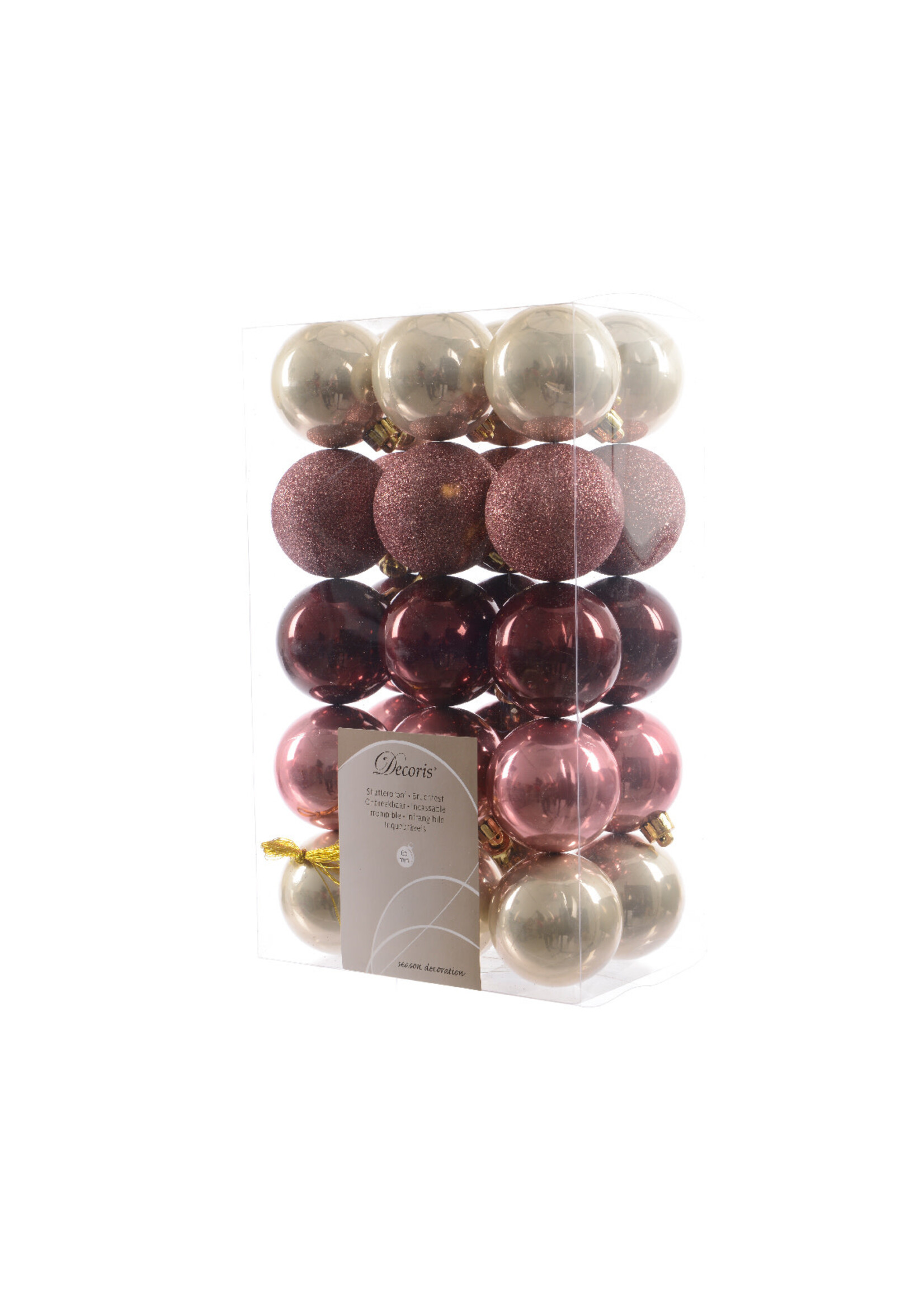 Decoris Plazzo Pearl Mix Shatterproof Hanging Decorations - set of 30 Round Baubles 60mm approx