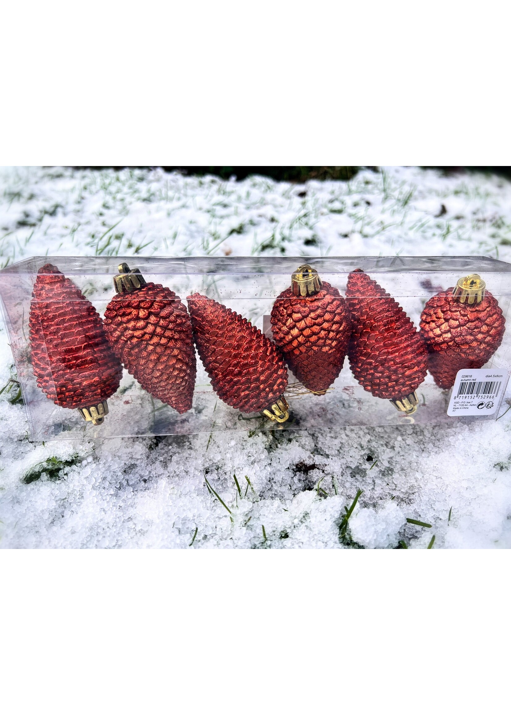 Decoris Pinecone Shatterproof Handing decoration - Set of 6 Autumn Red Baubles 4.5 x 8cm