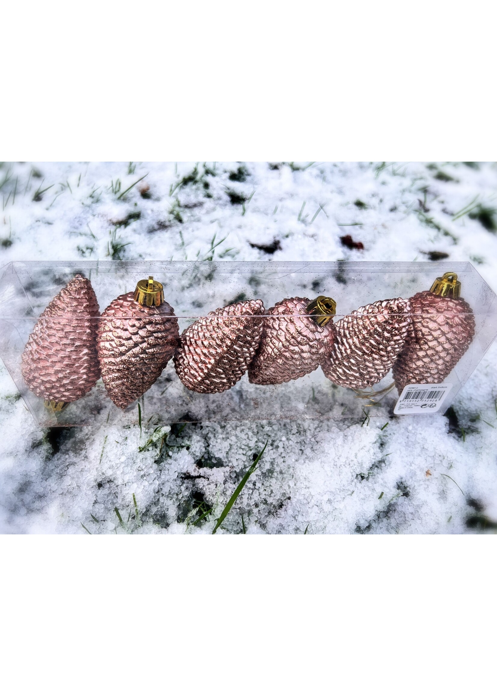 Decoris Pinecone Shatterproof Handing decoration - Set of 6 Pink Champagne baubles 4.5 x 8cm