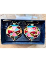 Kaemingkx8 Diamond Bauble pink ,blue, purple, red and gold pack of 2 hanging decorations 8cm