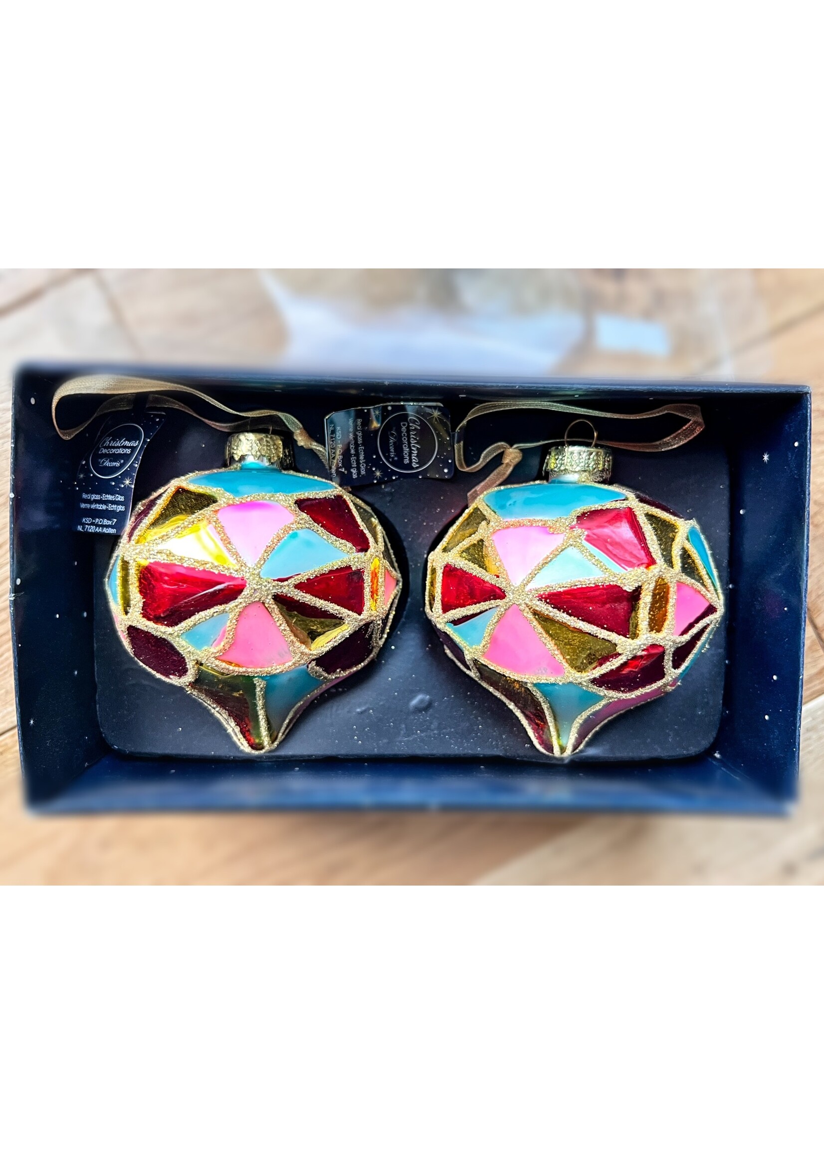 Kaemingkx8 Diamond Bauble pink ,blue, purple, red and gold pack of 2 hanging decorations 8cm