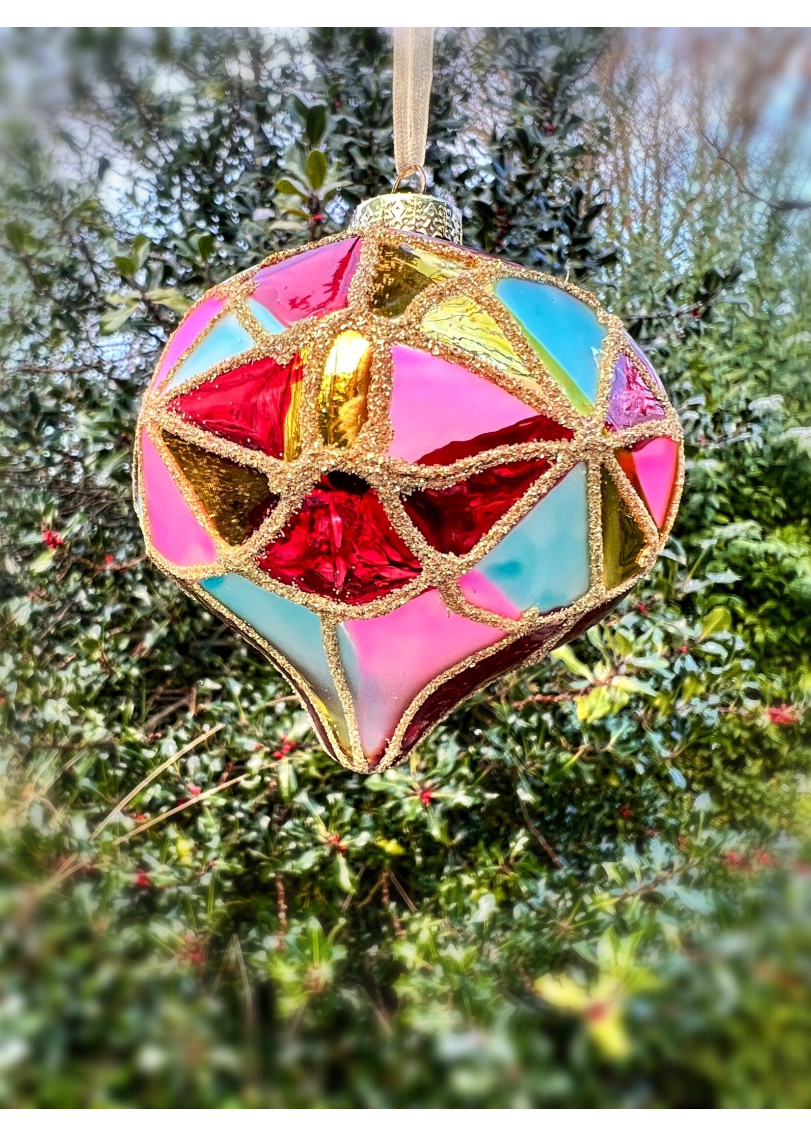 Kaemingkx8 Diamond Bauble pink ,blue, purple, red and gold pack of 2 hanging decorations 8cm